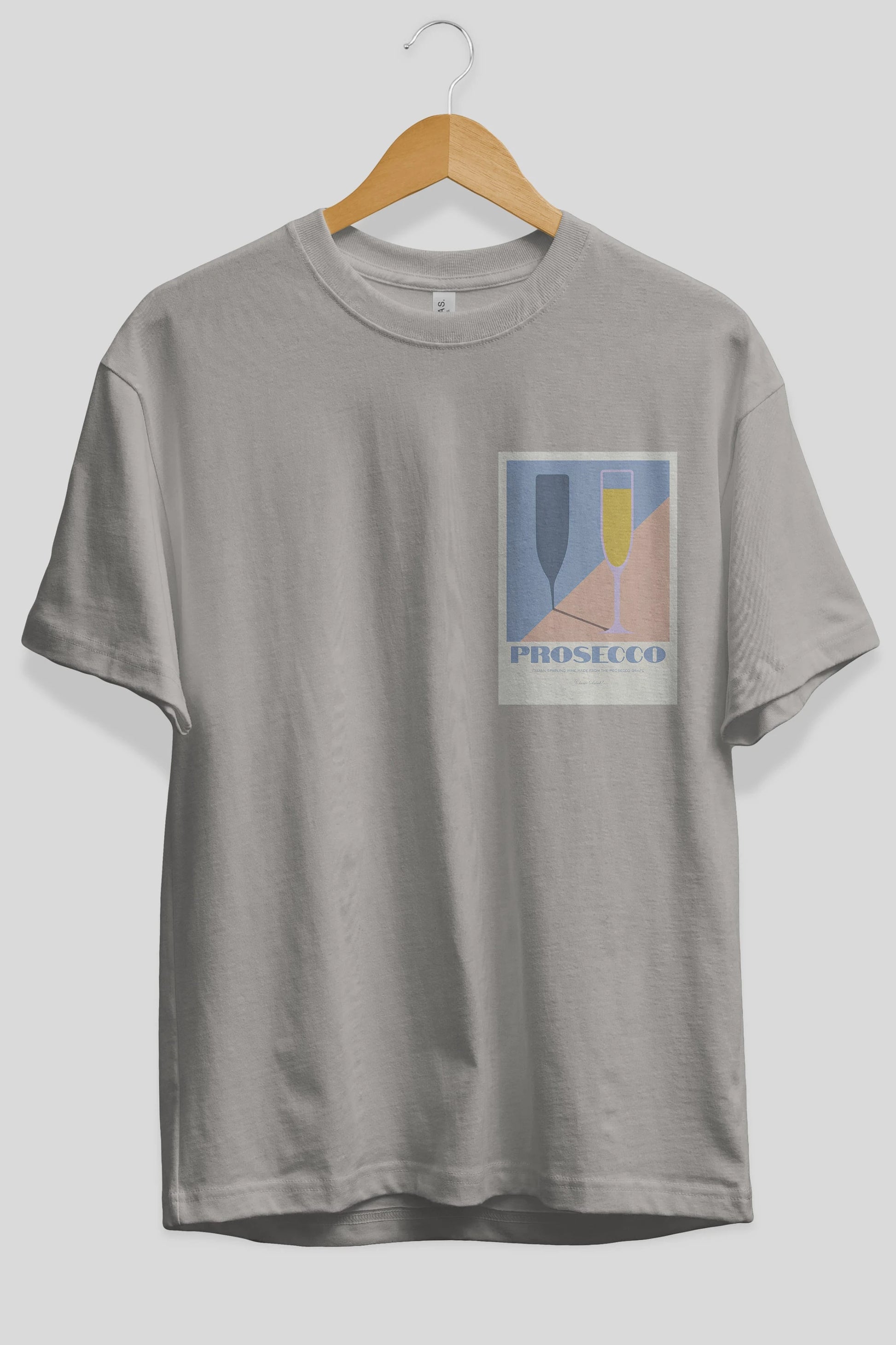 Prosecco Ön Sol Baskılı Oversize t-shirt Erkek Kadın Unisex %100 Pamuk Bisiklet Yaka tişort