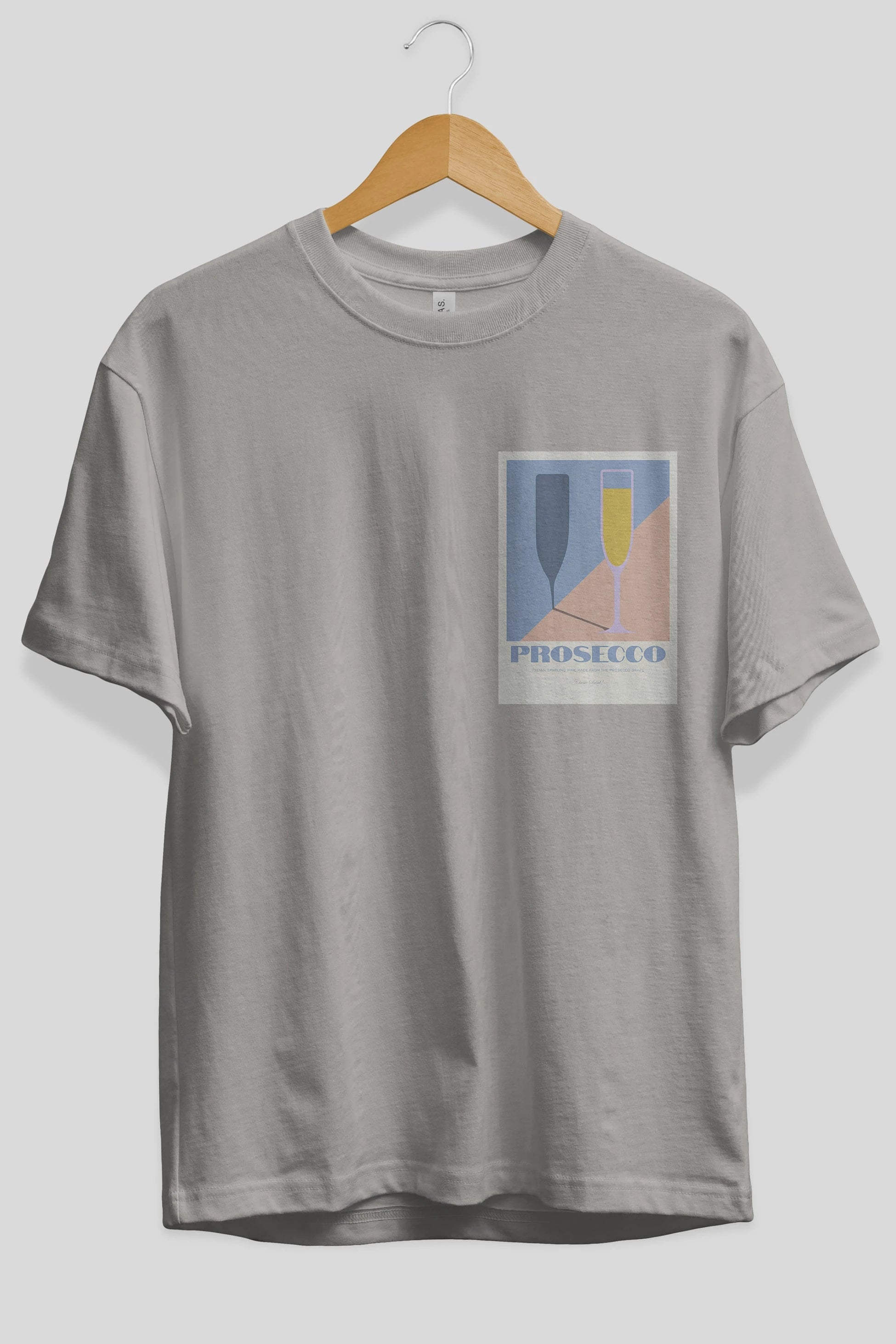 Prosecco Ön Sol Baskılı Oversize t-shirt Erkek Kadın Unisex %100 Pamuk Bisiklet Yaka tişort