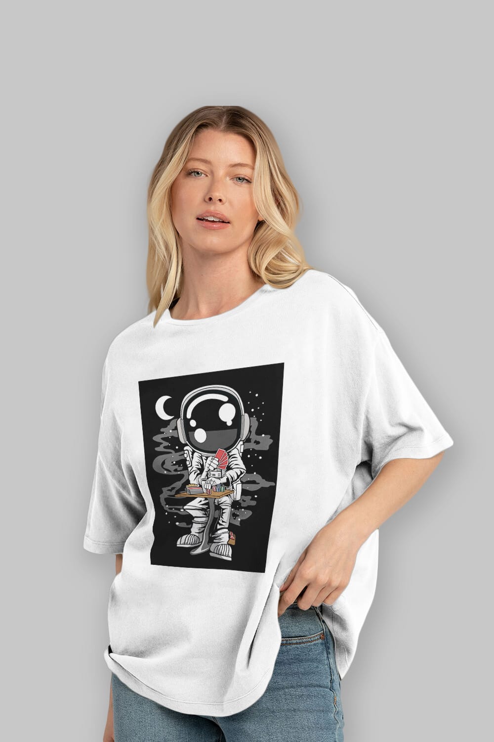 Astronaut Gambler Ön Baskılı Oversize t-shirt Erkek Kadın Unisex