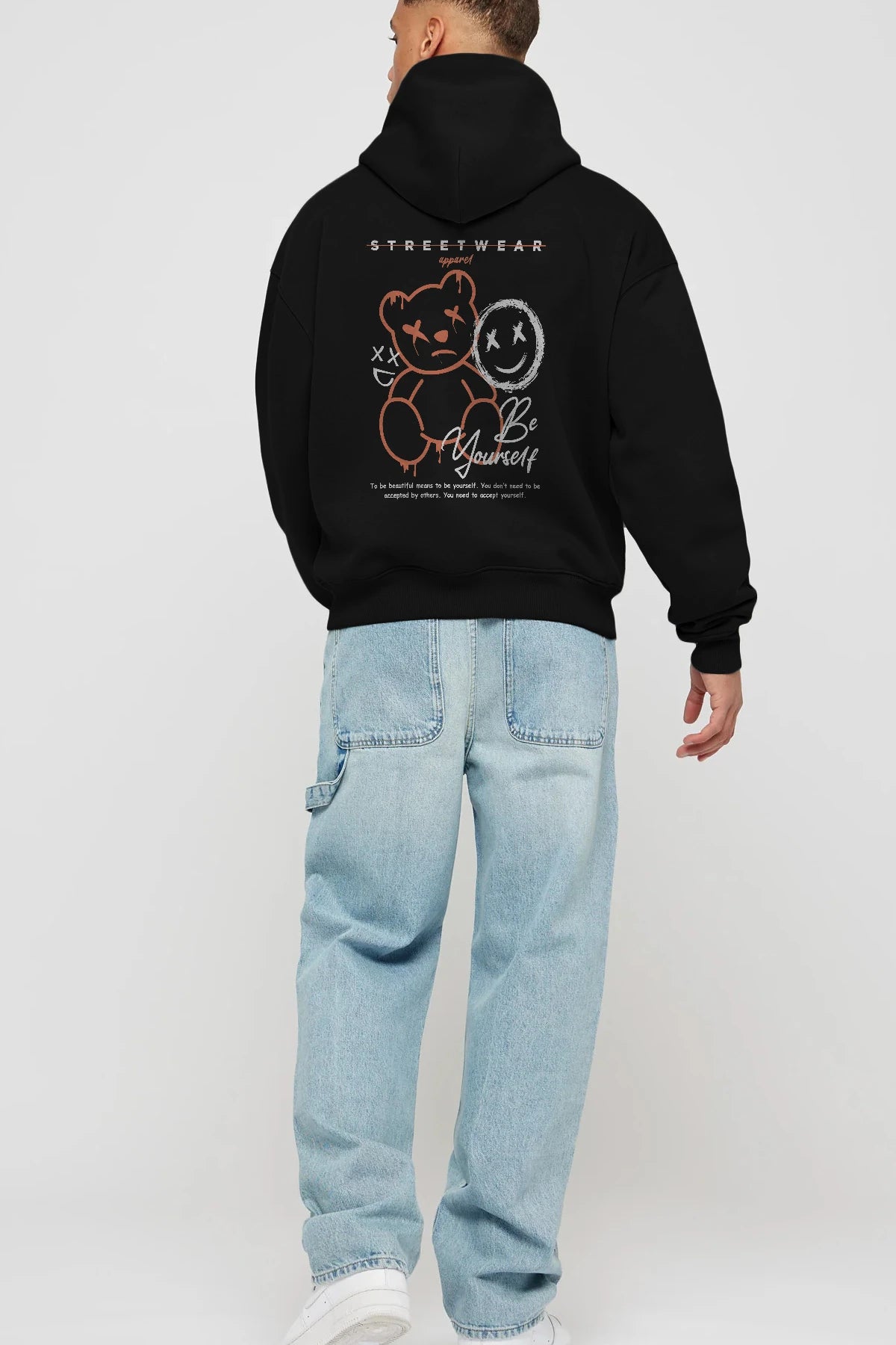 Be Yourself Bear Arka Baskılı Hoodie Oversize Kapüşonlu Sweatshirt Erkek Kadın Unisex