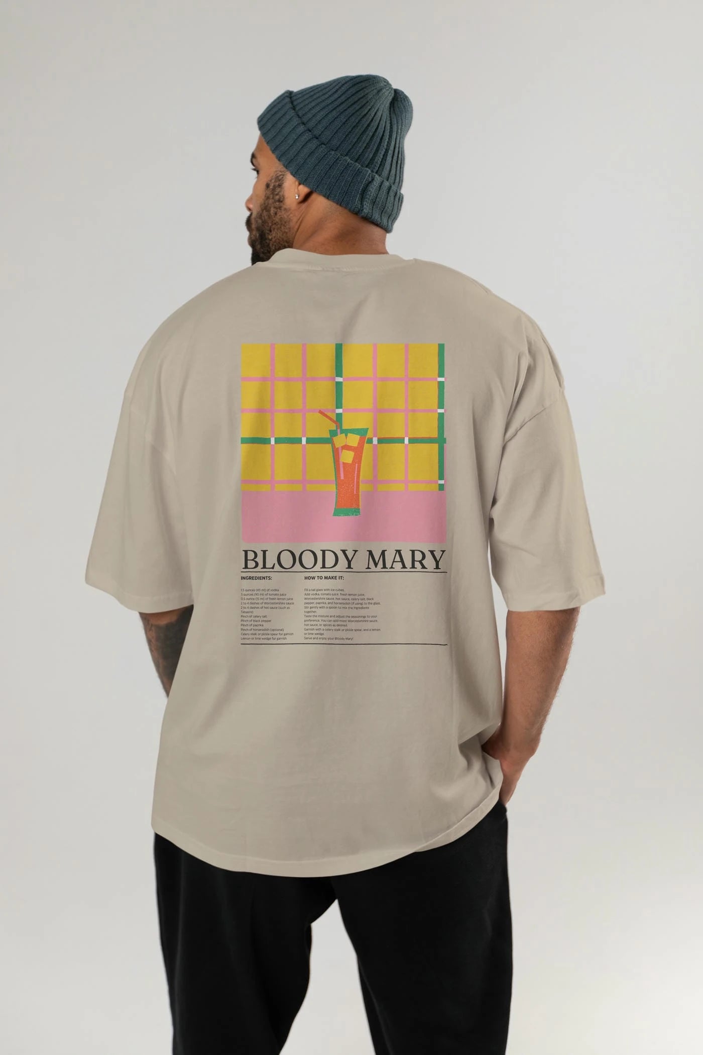Bloody Mary Kokteyl Serisi Arka Baskılı Oversize t-shirt Erkek Kadın %100 Pamuk Bisiklet Yaka tişort