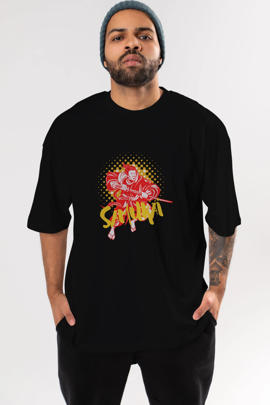 Samurai Ön Baskılı Oversize t-shirt Erkek Kadın Unisex