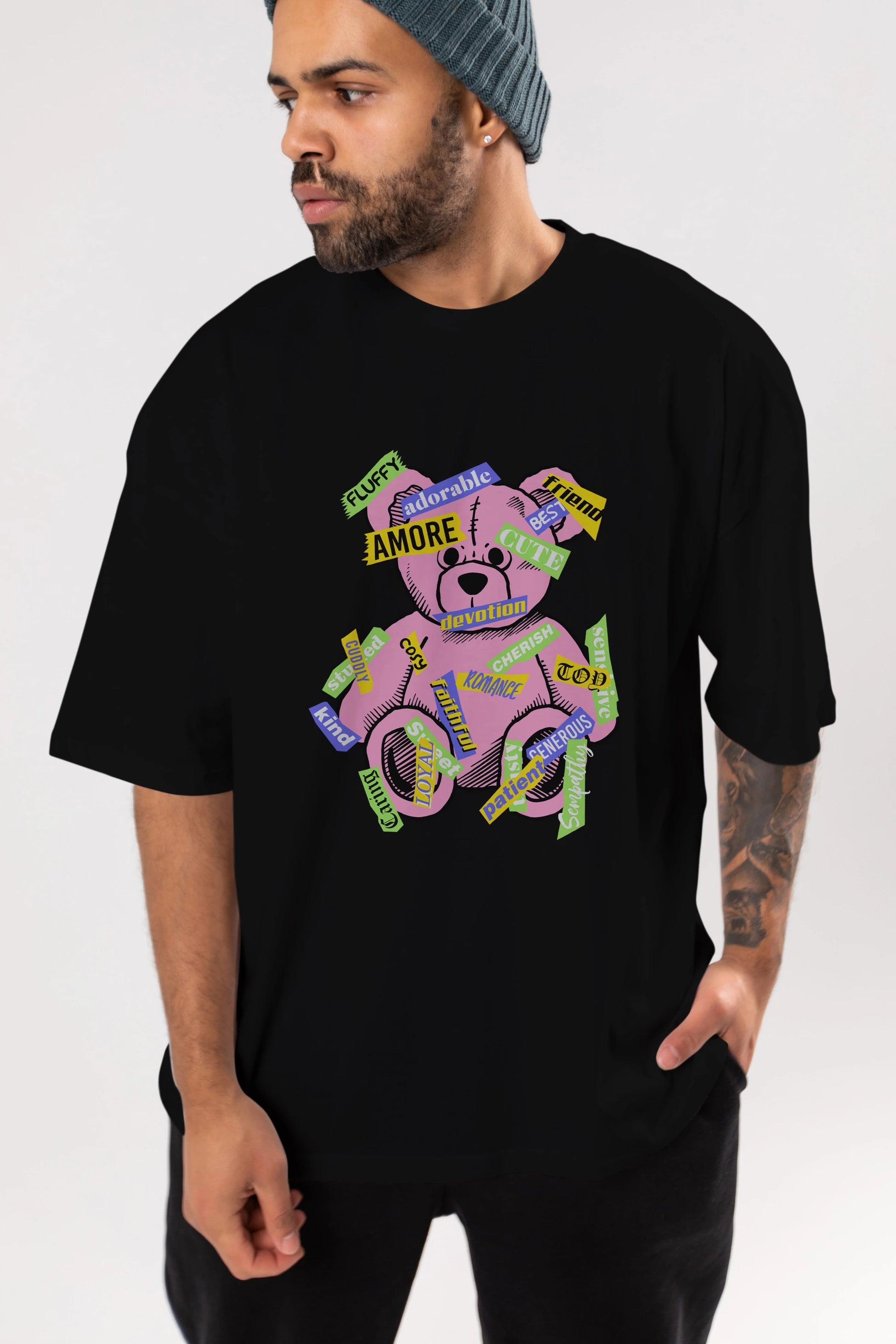 Teddy Bear Cute Ön Baskılı Oversize t-shirt Erkek Kadın Unisex