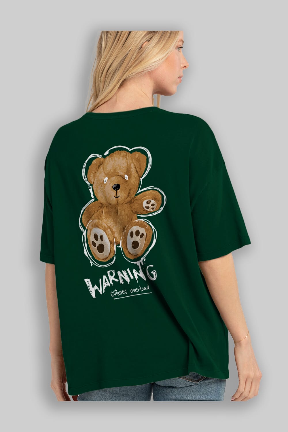 Warning Cuteness Bear Arka Baskılı Oversize t-shirt Erkek Kadın Unisex