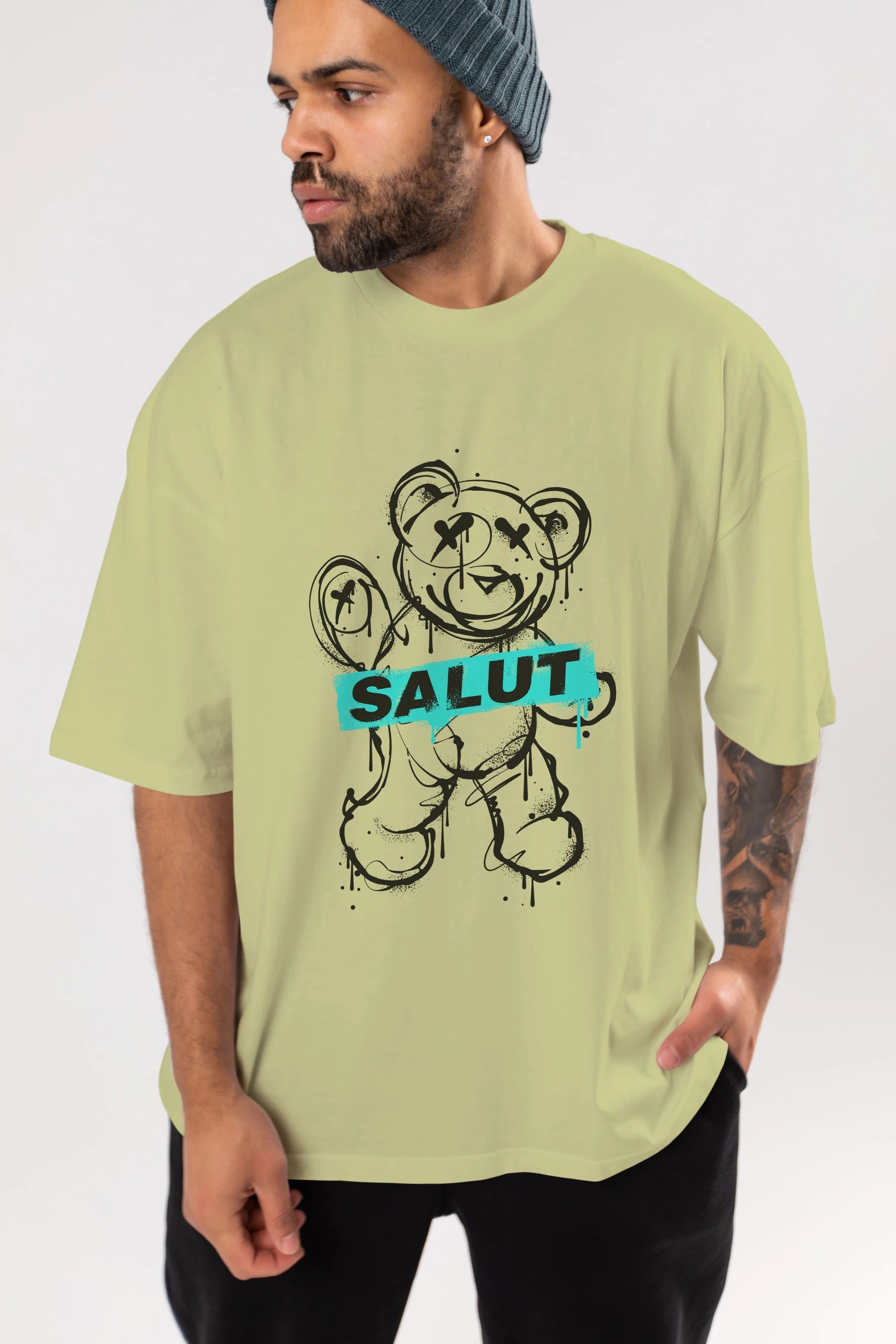 Teddy Bear Salut Ön Baskılı Oversize t-shirt Erkek Kadın Unisex
