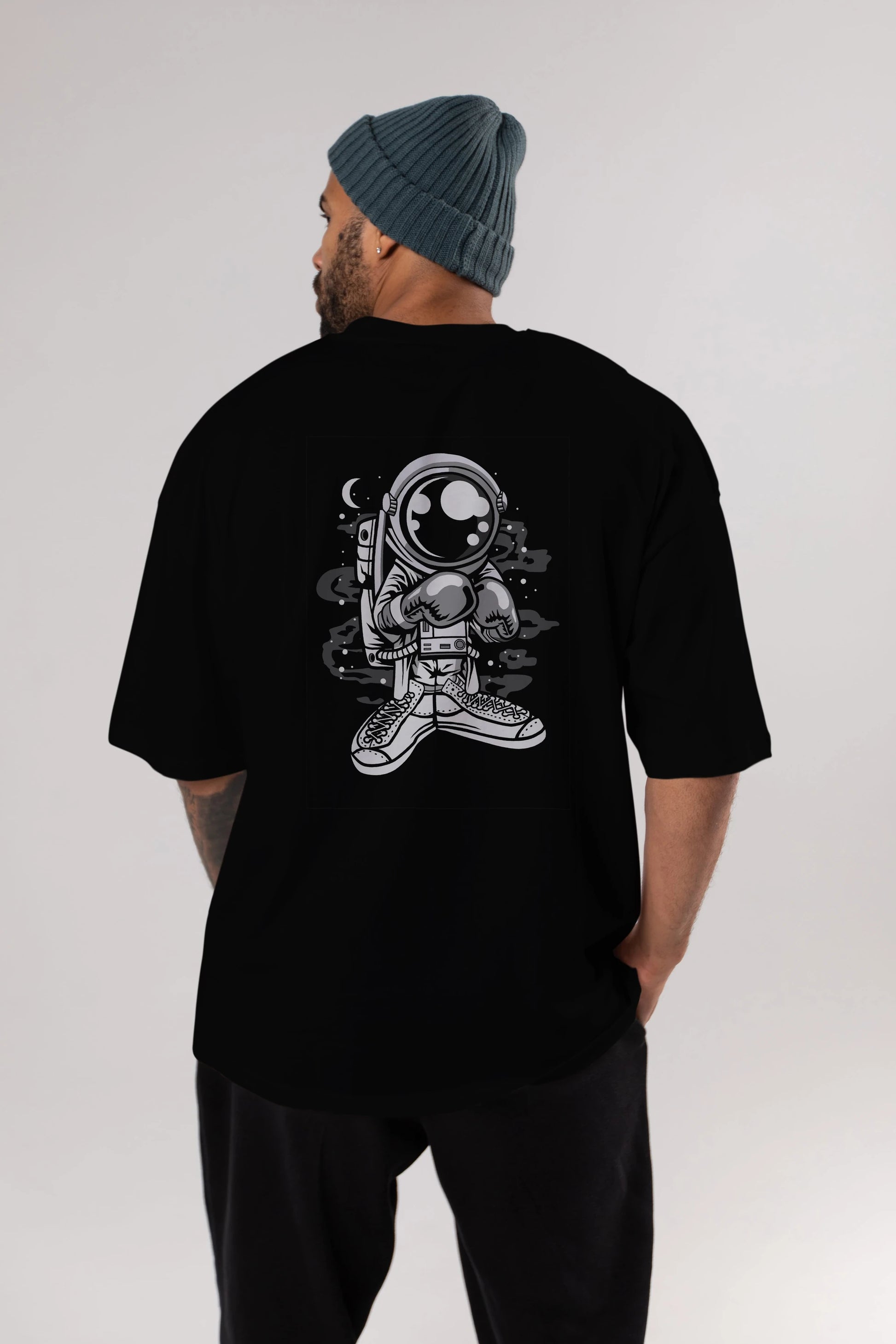 Astronaut Boxer Arka Baskılı Oversize t-shirt Erkek Kadın Unisex