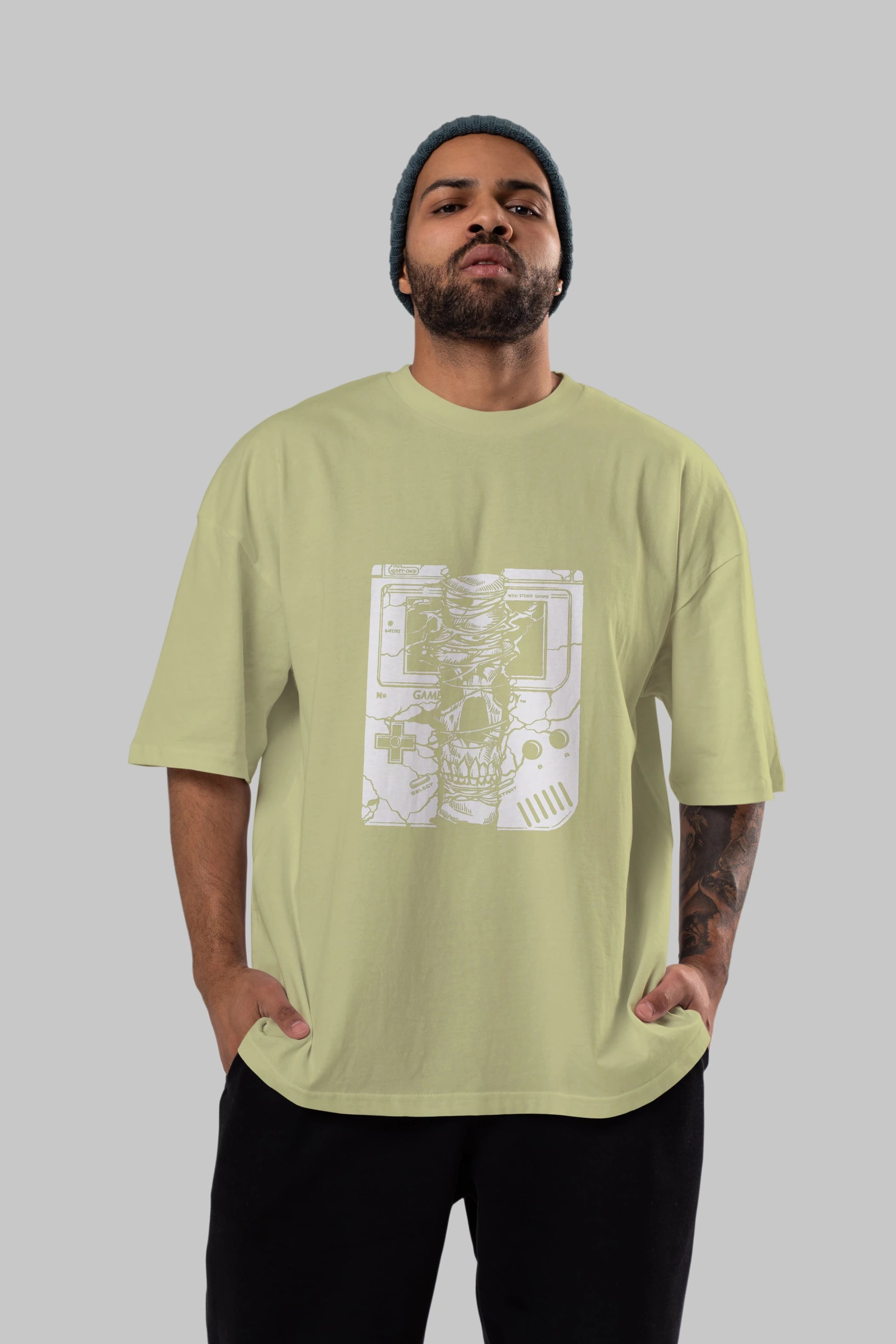 Gameboy Skull Ön Baskılı Oversize t-shirt Erkek Kadın Unisex %100 Pamuk tişort