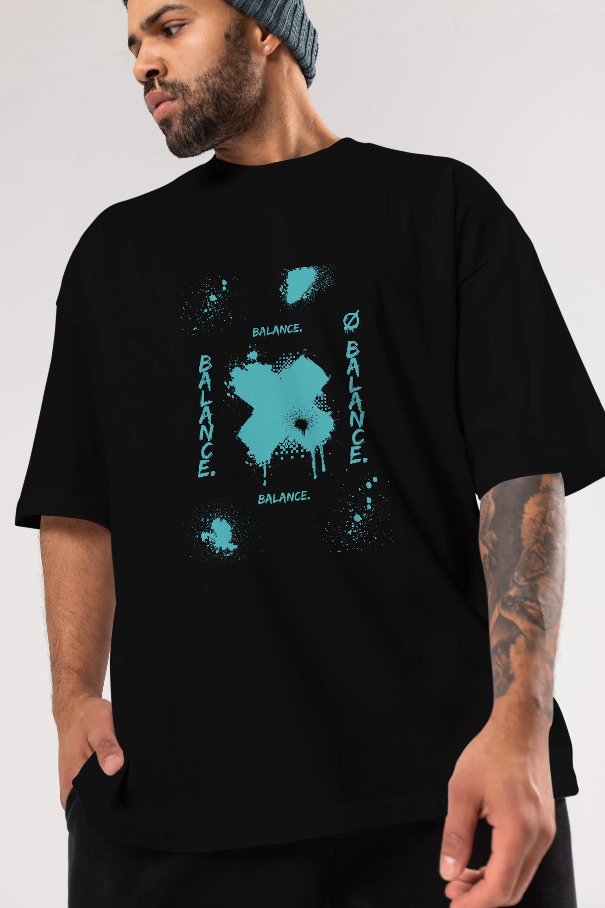 Balance Balance Yazılı Ön Baskılı Oversize t-shirt Erkek Kadın Unisex