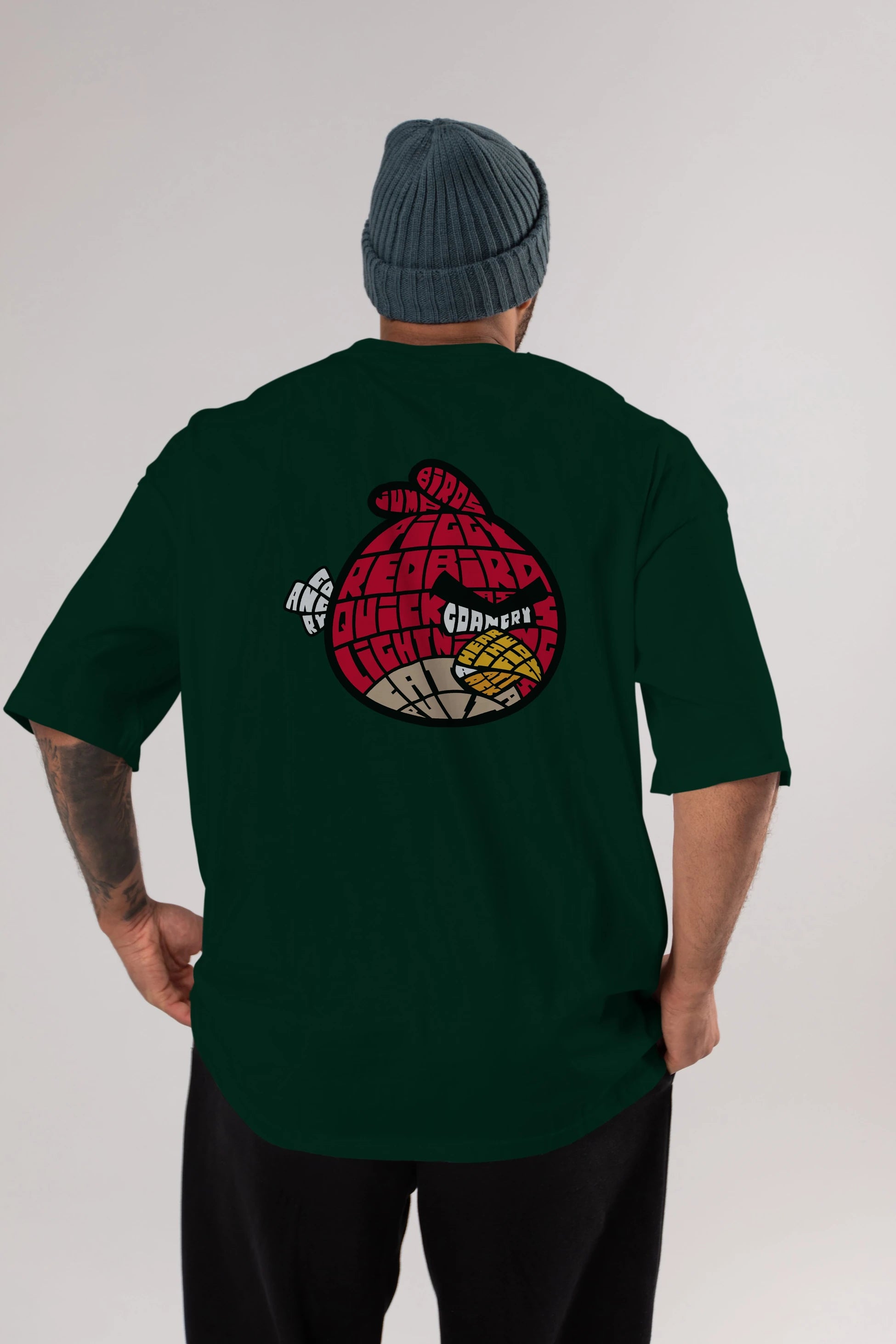 Bird With Anger Arka Baskılı Oversize t-shirt %100 pamuk Erkek Kadın Unisex