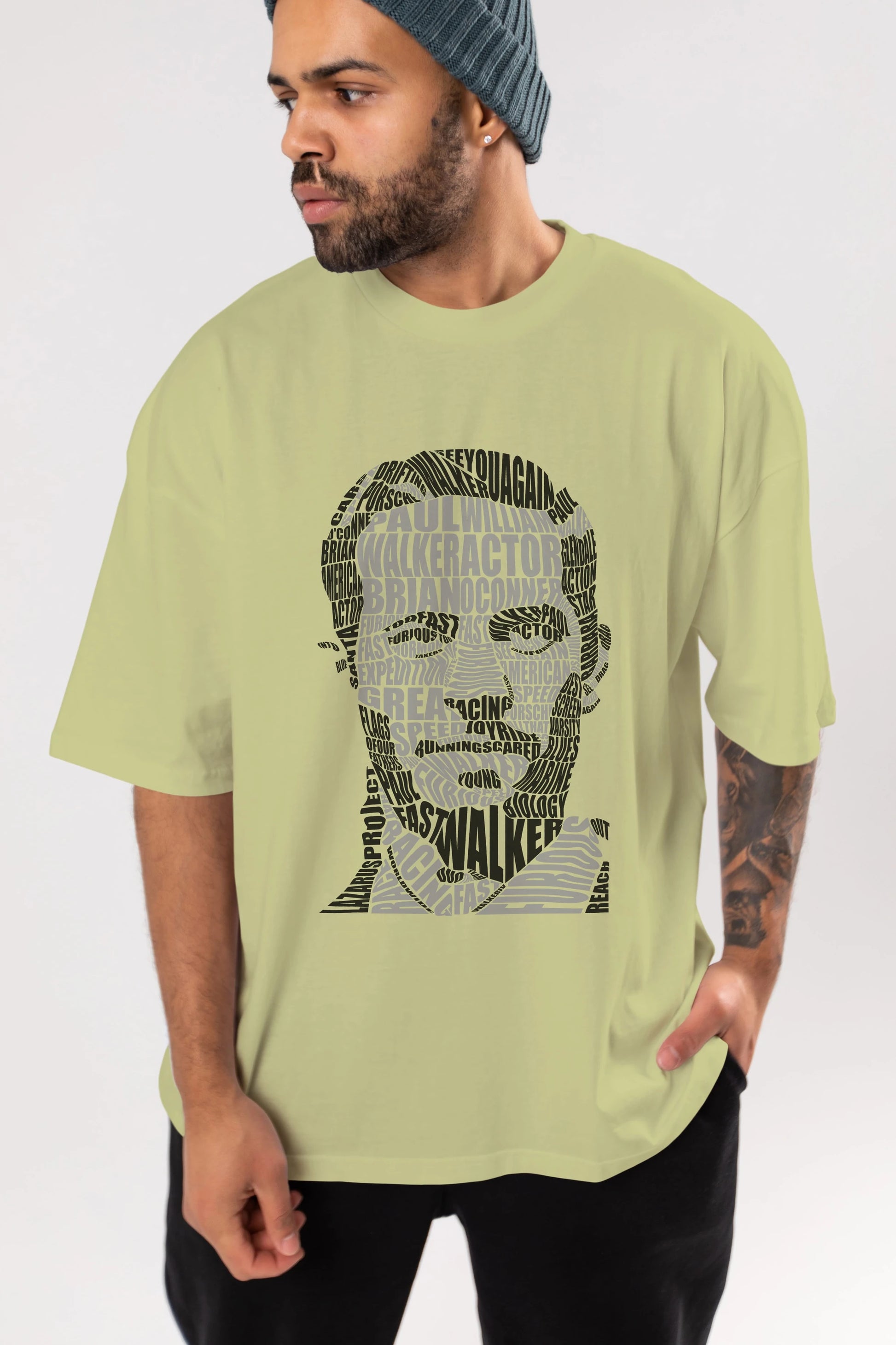 Paul Walker Calligram Ön Baskılı Oversize t-shirt %100 pamuk Erkek Kadın Unisex