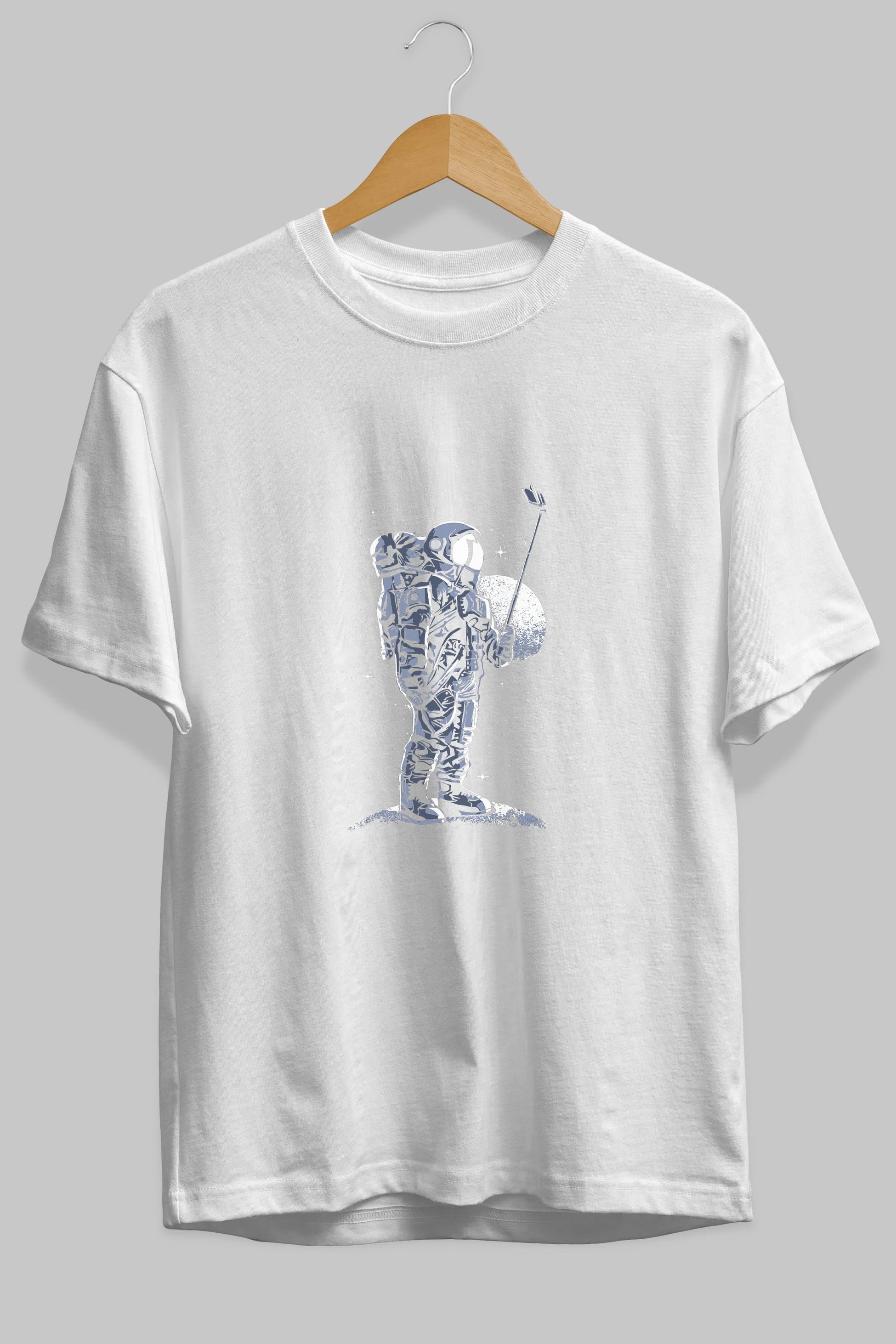 Selfie Astronaut Ön Baskılı Oversize t-shirt Erkek Kadın Unisex %100 Pamuk tişort