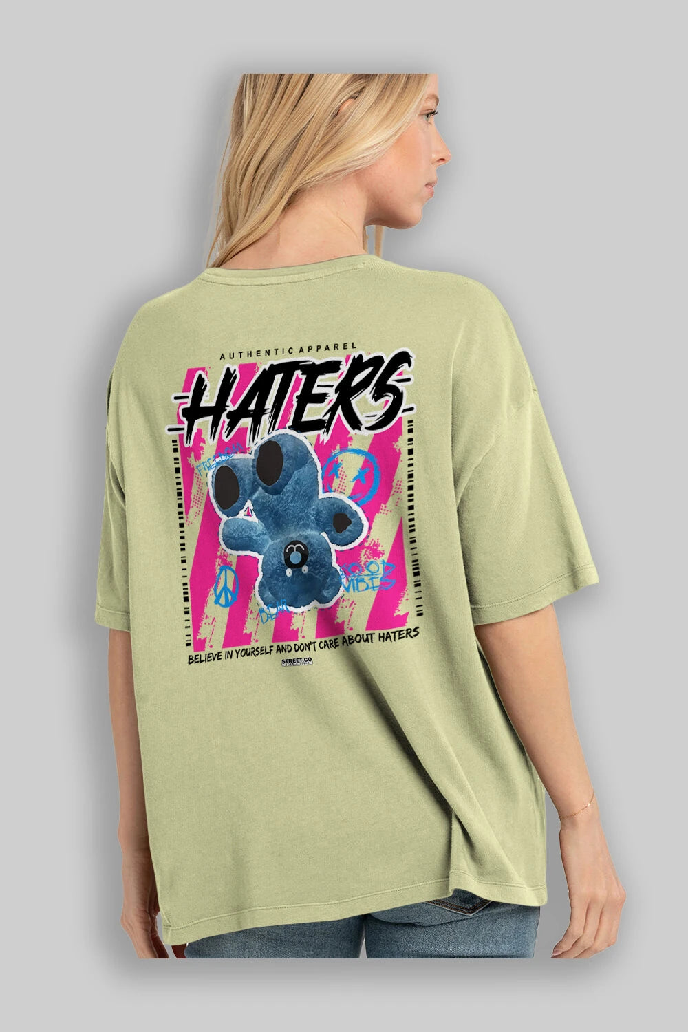 Haters Bear Arka Baskılı Oversize t-shirt Erkek Kadın Unisex