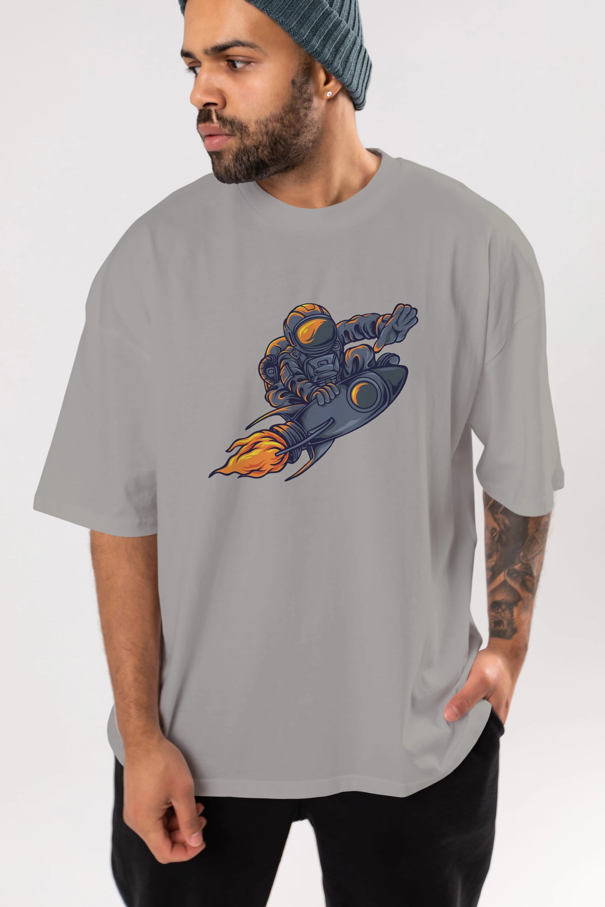 Astrocket Illustration Tshirt Ön Baskılı Oversize t-shirt Erkek Kadın Unisex
