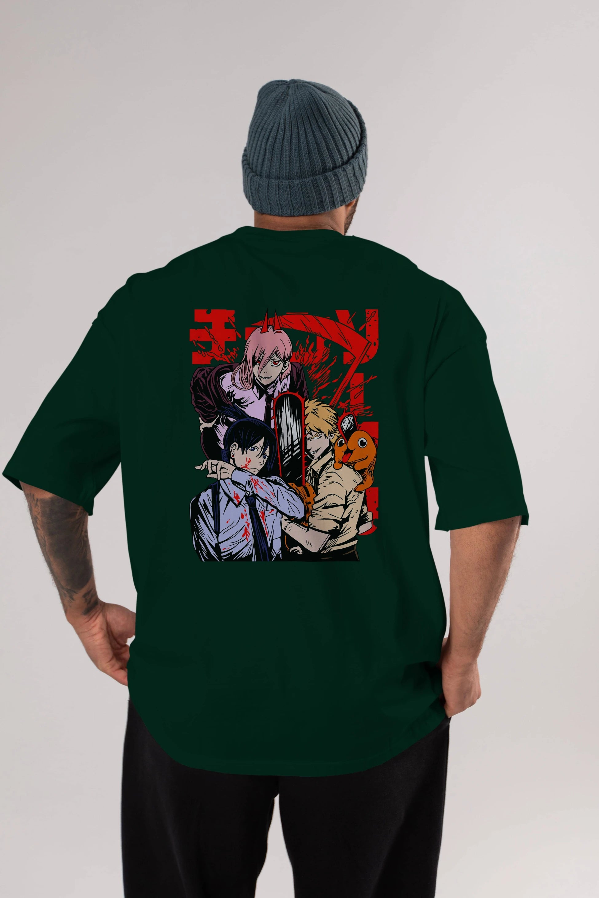 CHAINSAWMAN CREW Anime Arka Baskılı Oversize t-shirt Erkek Kadın Unisex