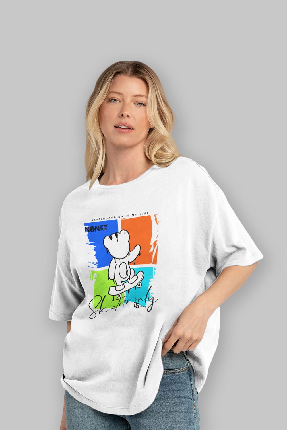 Skaters Only Bear Ön Baskılı Oversize t-shirt Erkek Kadın Unisex