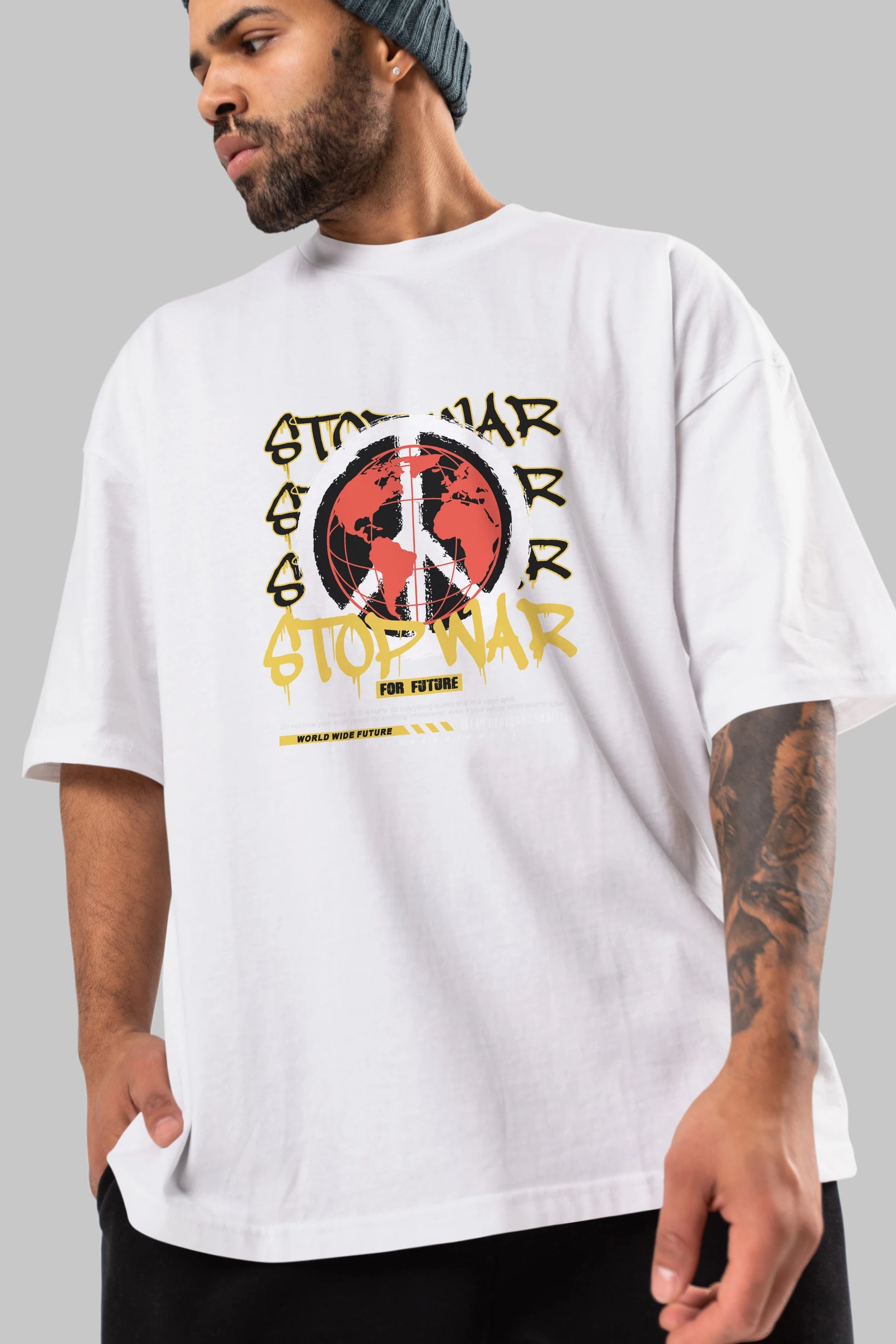 Stop War for Future Ön Baskılı Oversize t-shirt Erkek Kadın Unisex