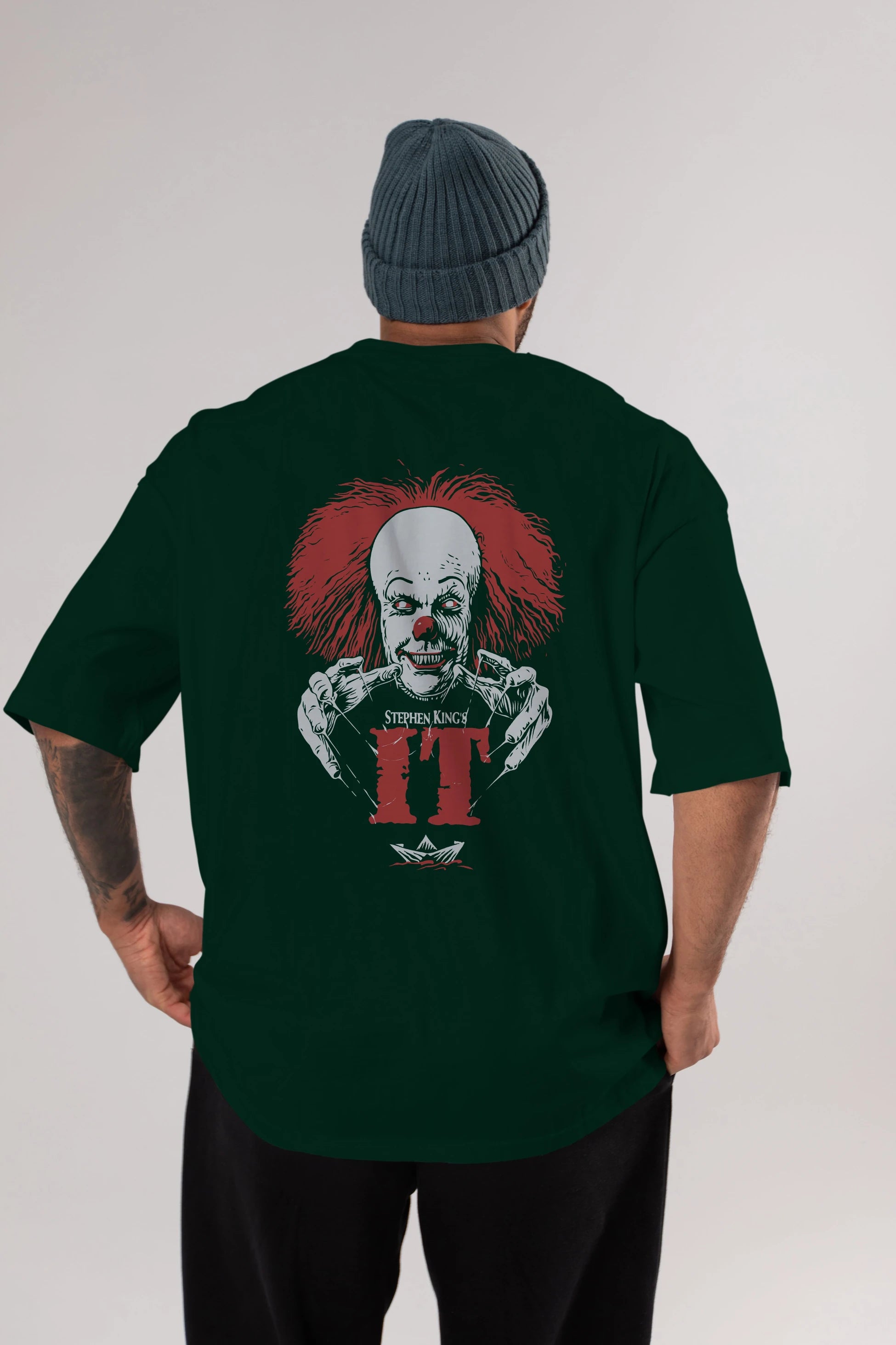 it Arka Baskılı Oversize t-shirt Erkek Kadın Unisex %100 Pamuk Bisiklet Yaka tişort