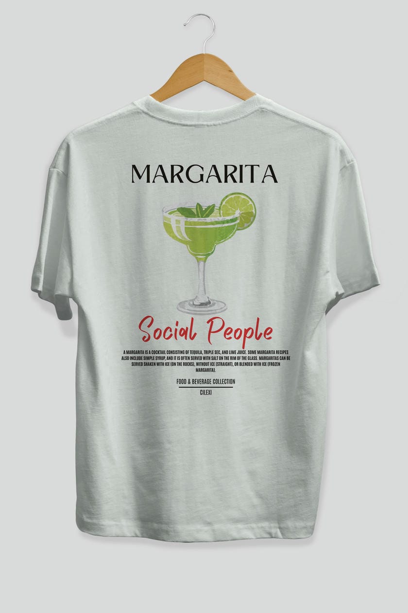 Margarita Kokteyl Serisi Baskılı Oversize t-shirt Erkek Kadın Unisex %100 Pamuk Bisiklet Yaka tişort