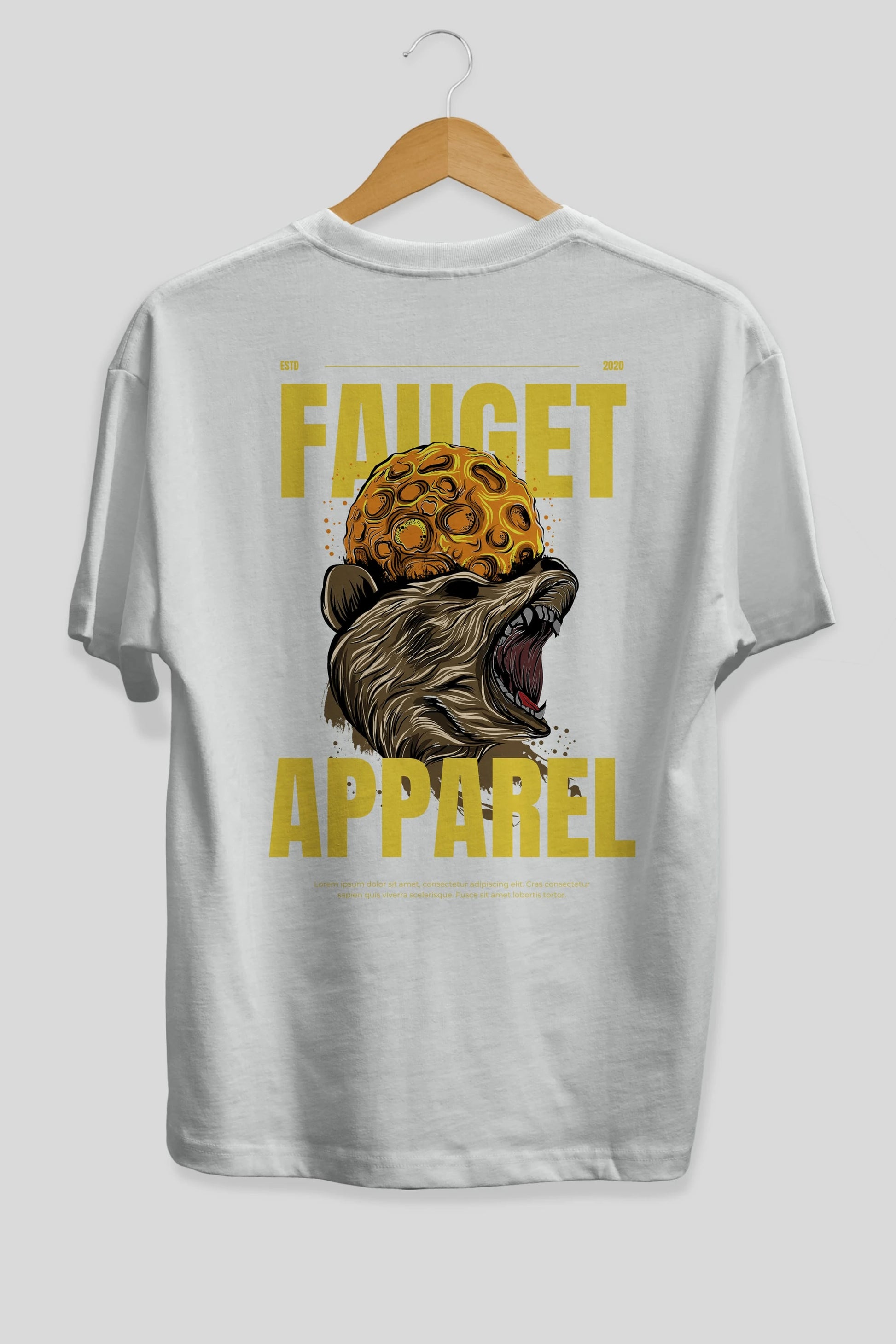 Bear Angry Fauget Apparel Arka Baskılı Oversize t-shirt Erkek Kadın Unisex