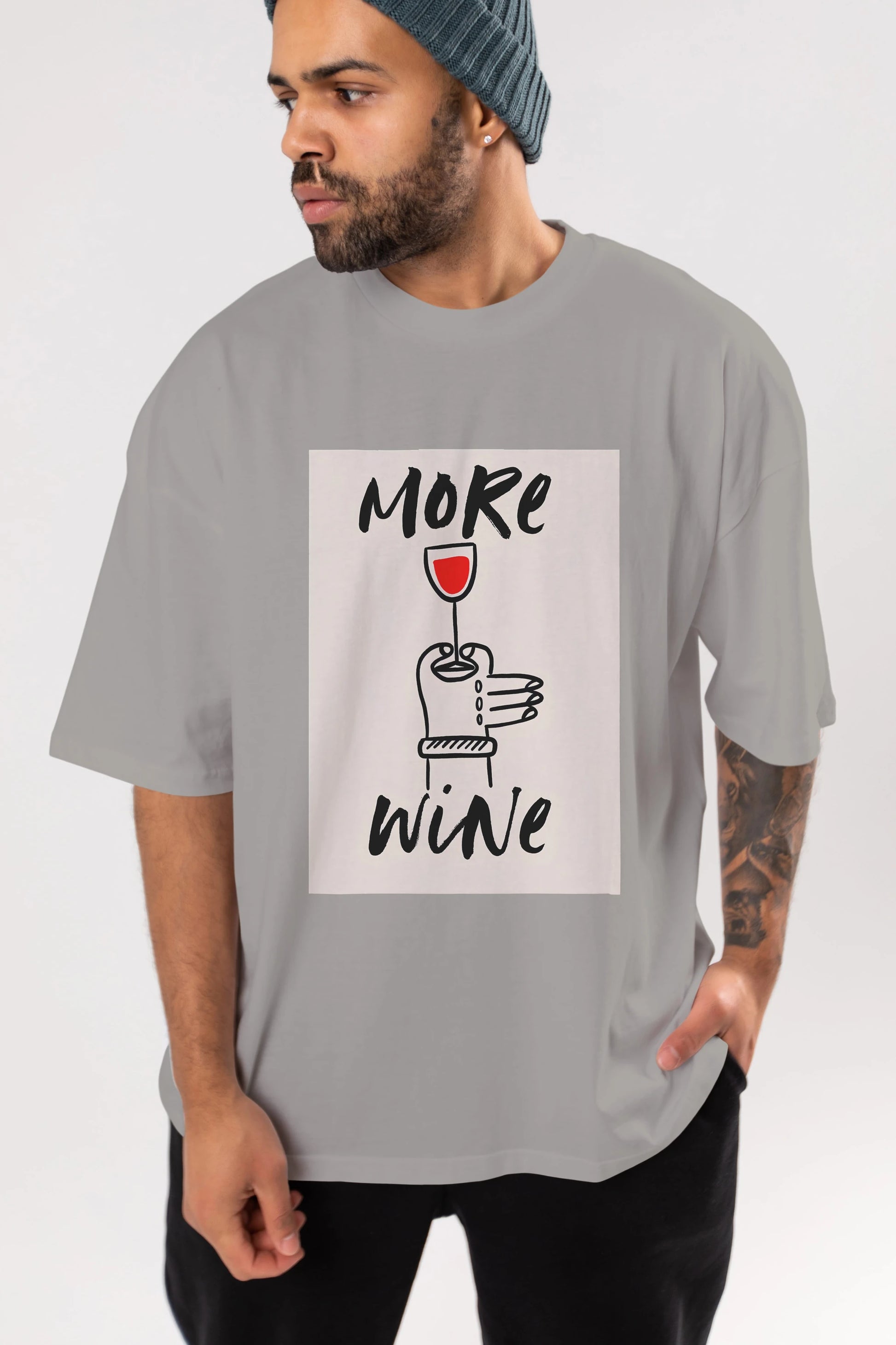 More Wine 2 Ön Baskılı Oversize t-shirt Erkek Kadın Unisex %100 Pamuk Bisiklet Yaka tişort