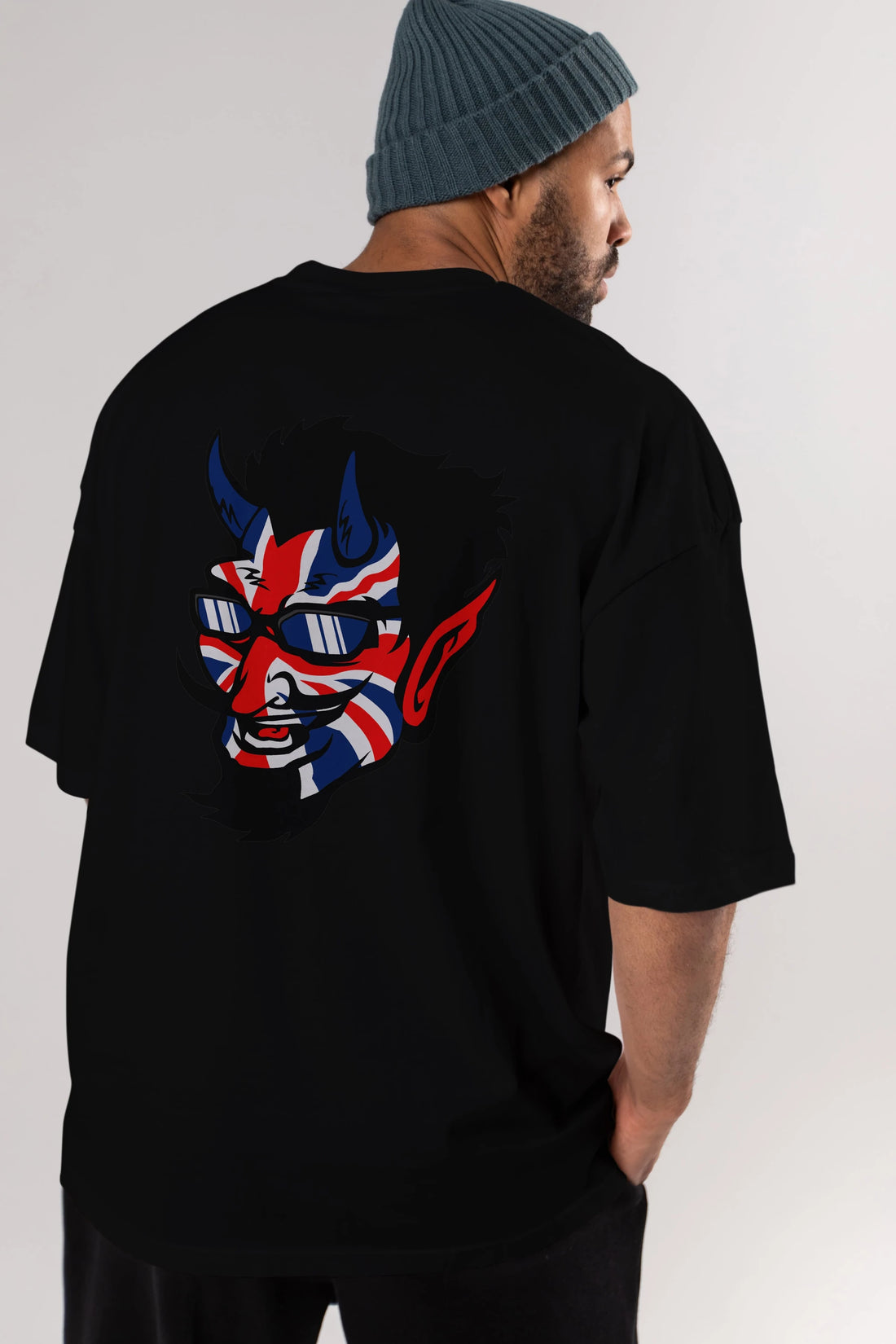 UK Devil Arka Baskılı Oversize t-shirt Erkek Kadın Unisex %100 Pamuk tişort