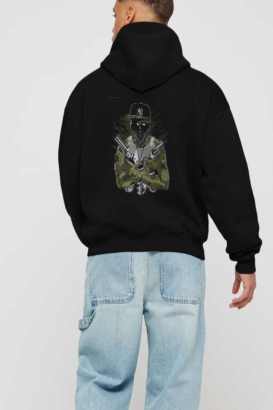 Gangsta Zombie Arka Baskılı Hoodie Oversize Kapüşonlu Sweatshirt Erkek Kadın Unisex