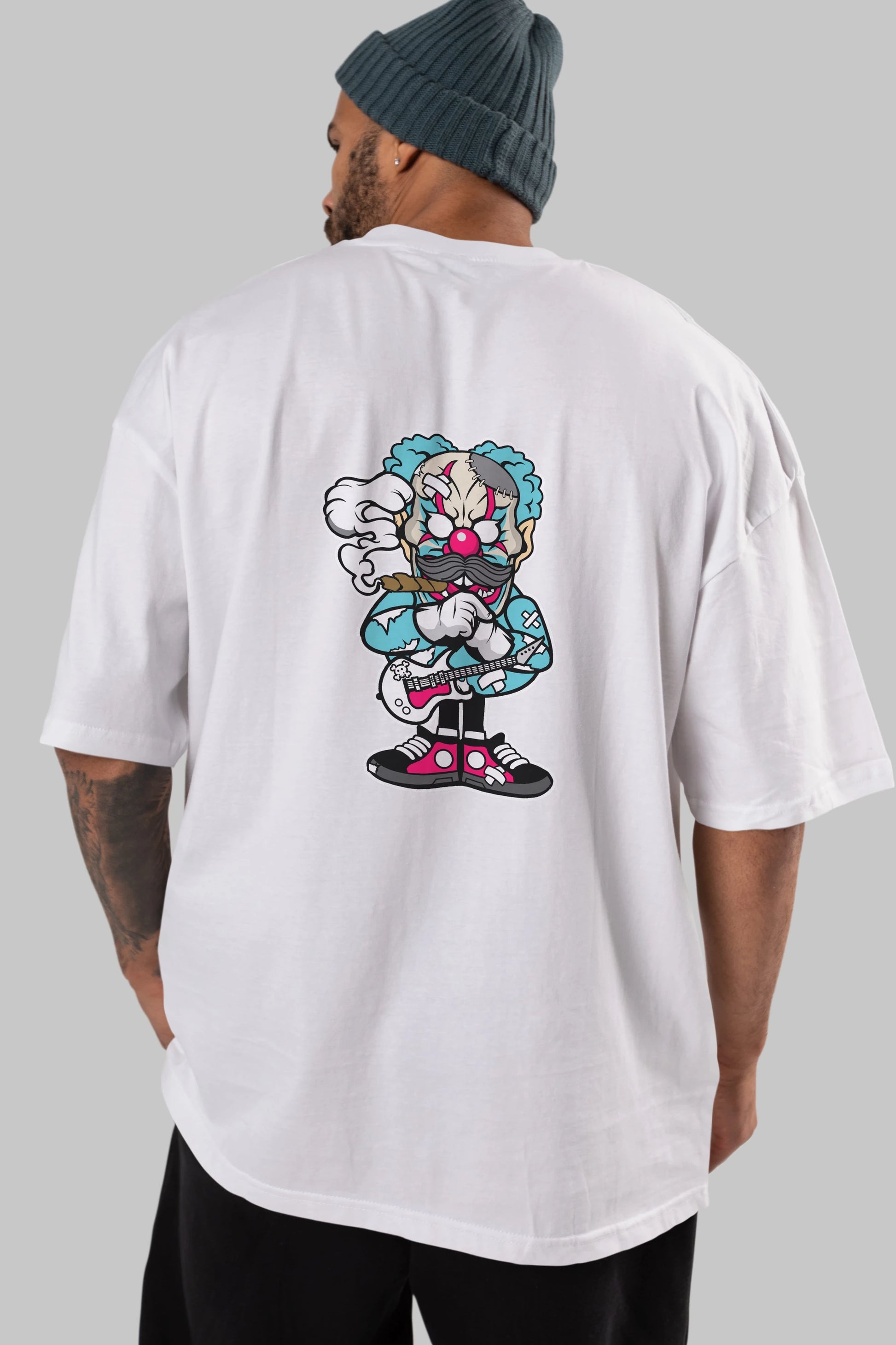 Clown Monster Arka Baskılı Oversize t-shirt Erkek Kadın Unisex %100 Pamuk tişort