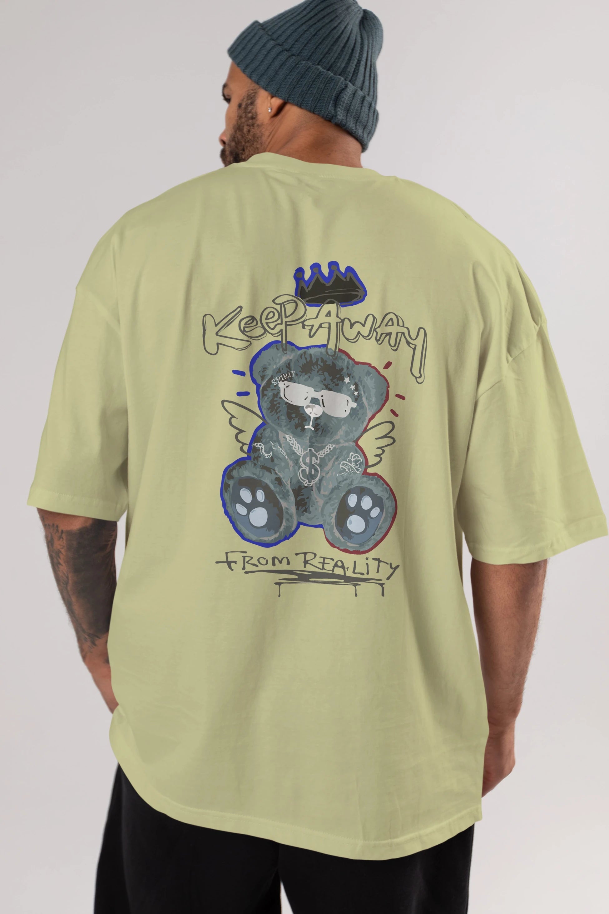 Keep Away Bear Arka Baskılı Oversize t-shirt Erkek Kadın Unisex