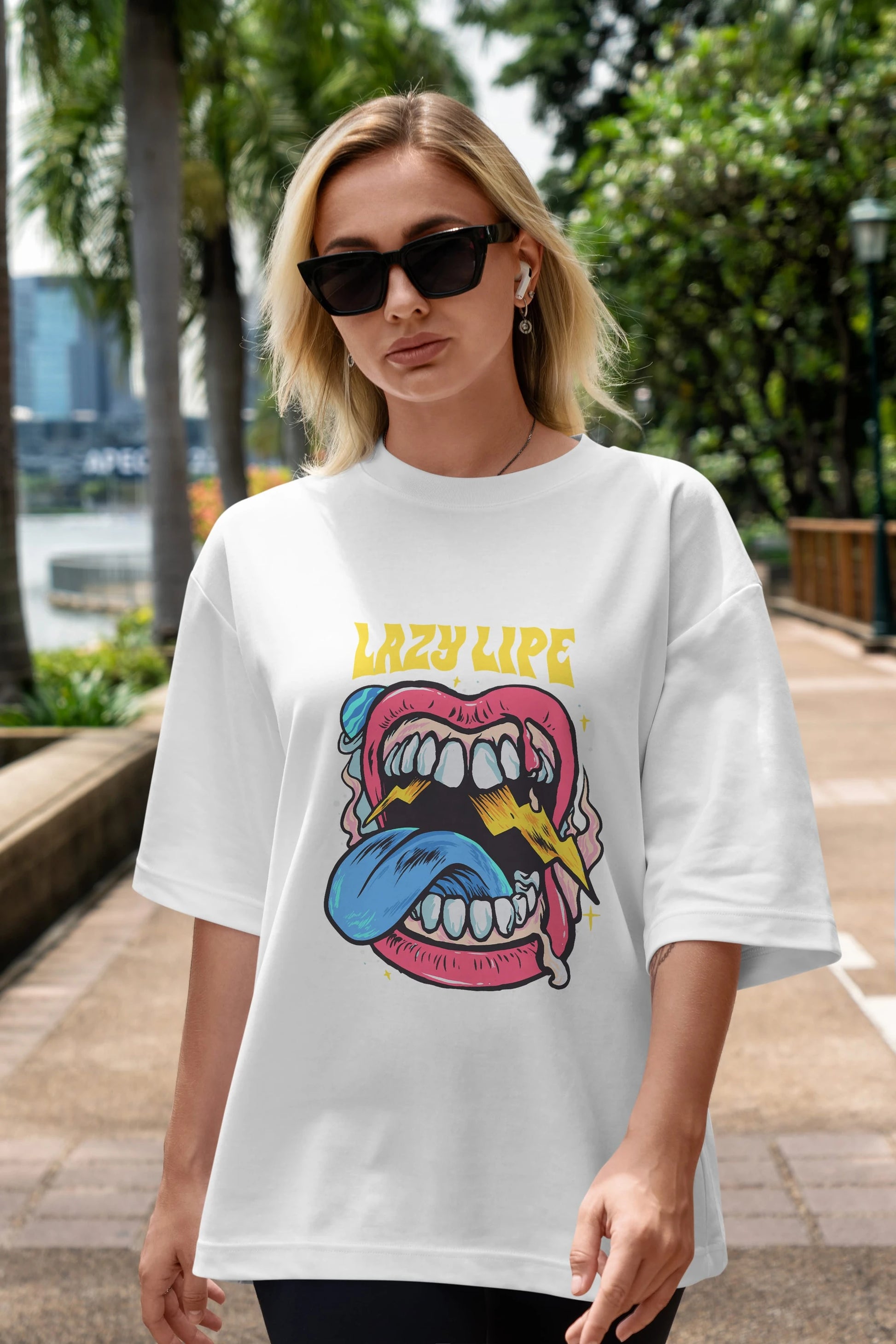 Lazy Lipe Ön Baskılı Oversize t-shirt Erkek Kadın Unisex