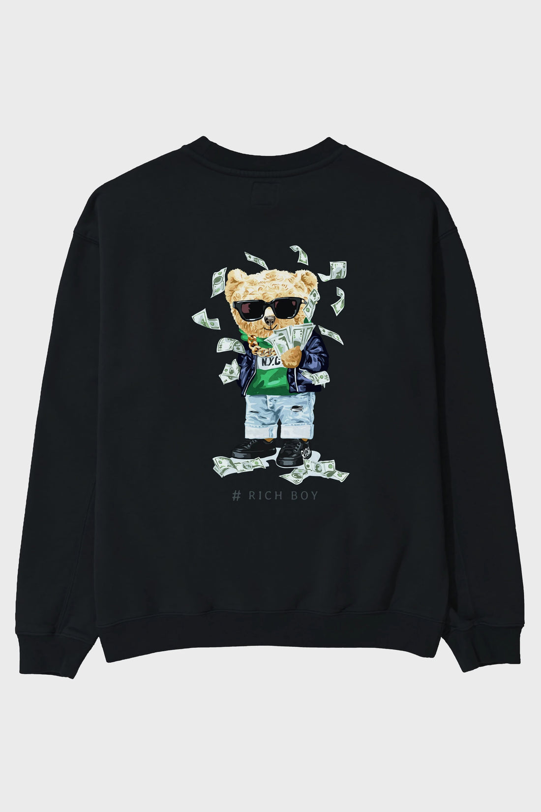 Teddy Bear Rich Boy Arka Baskılı Oversize Sweatshirt Erkek Kadın Unisex