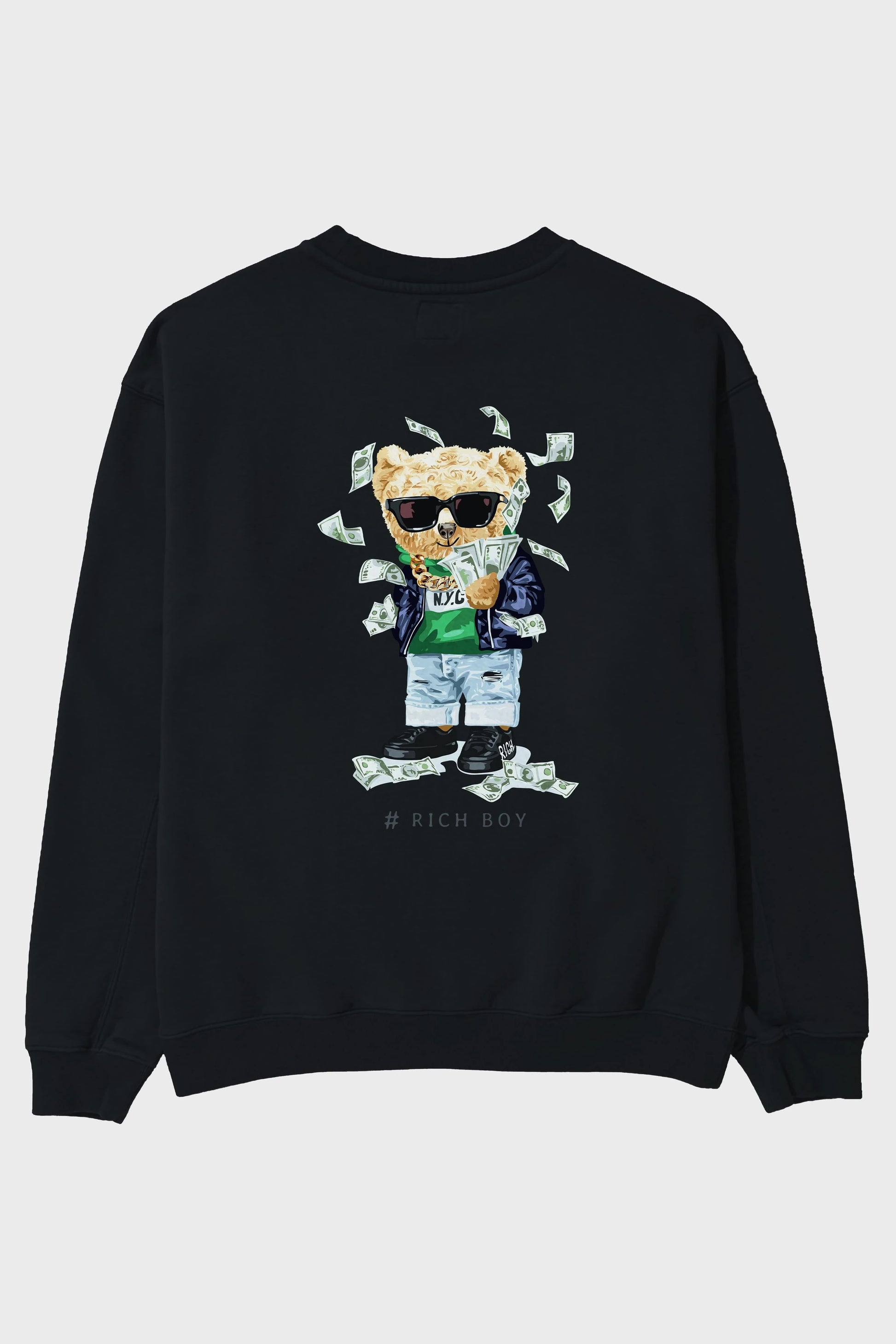 Teddy Bear Rich Boy Arka Baskılı Oversize Sweatshirt Erkek Kadın Unisex