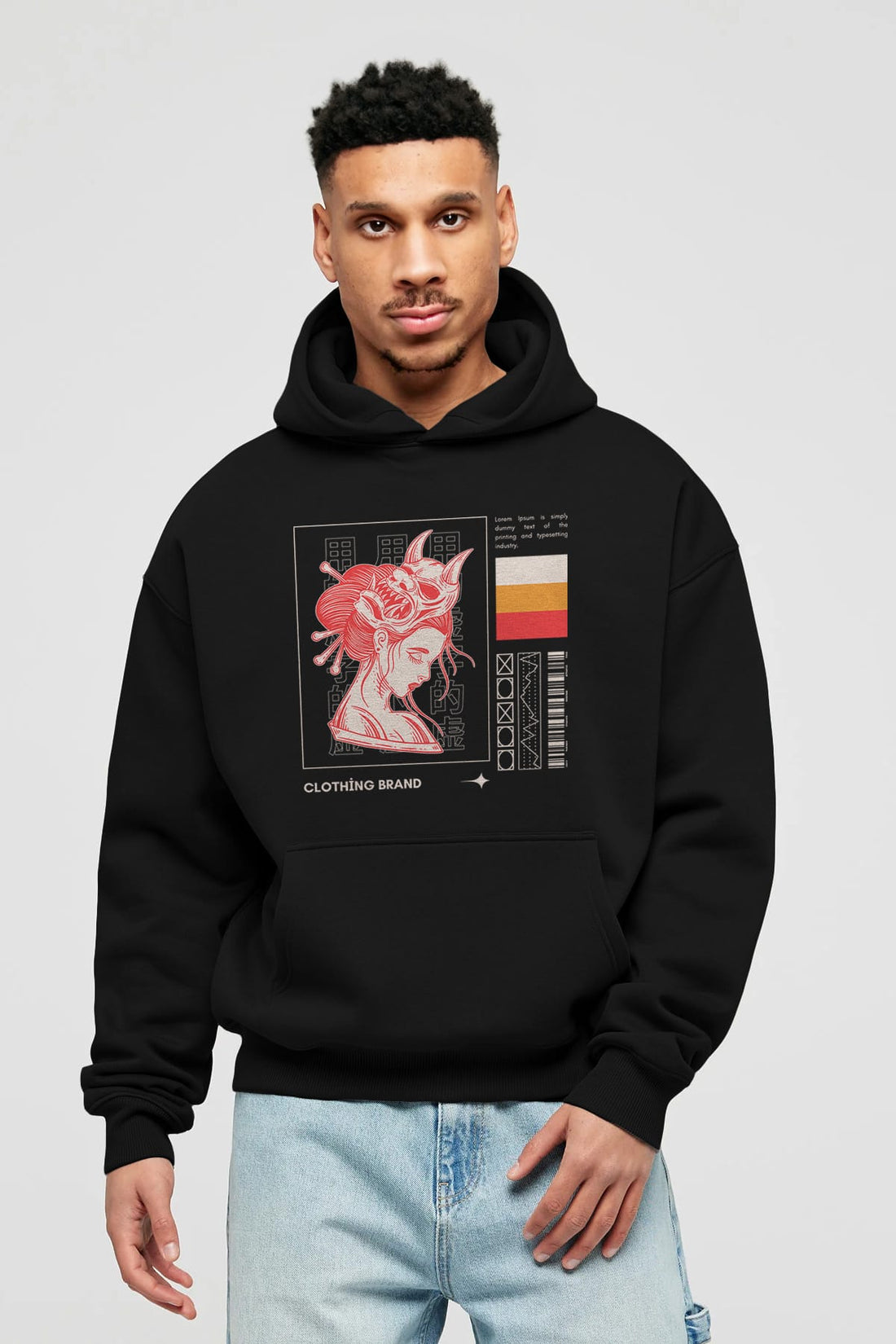 Hipster Japanese Style 2 Ön Baskılı Oversize Hoodie Kapüşonlu Sweatshirt Erkek Kadın Unisex