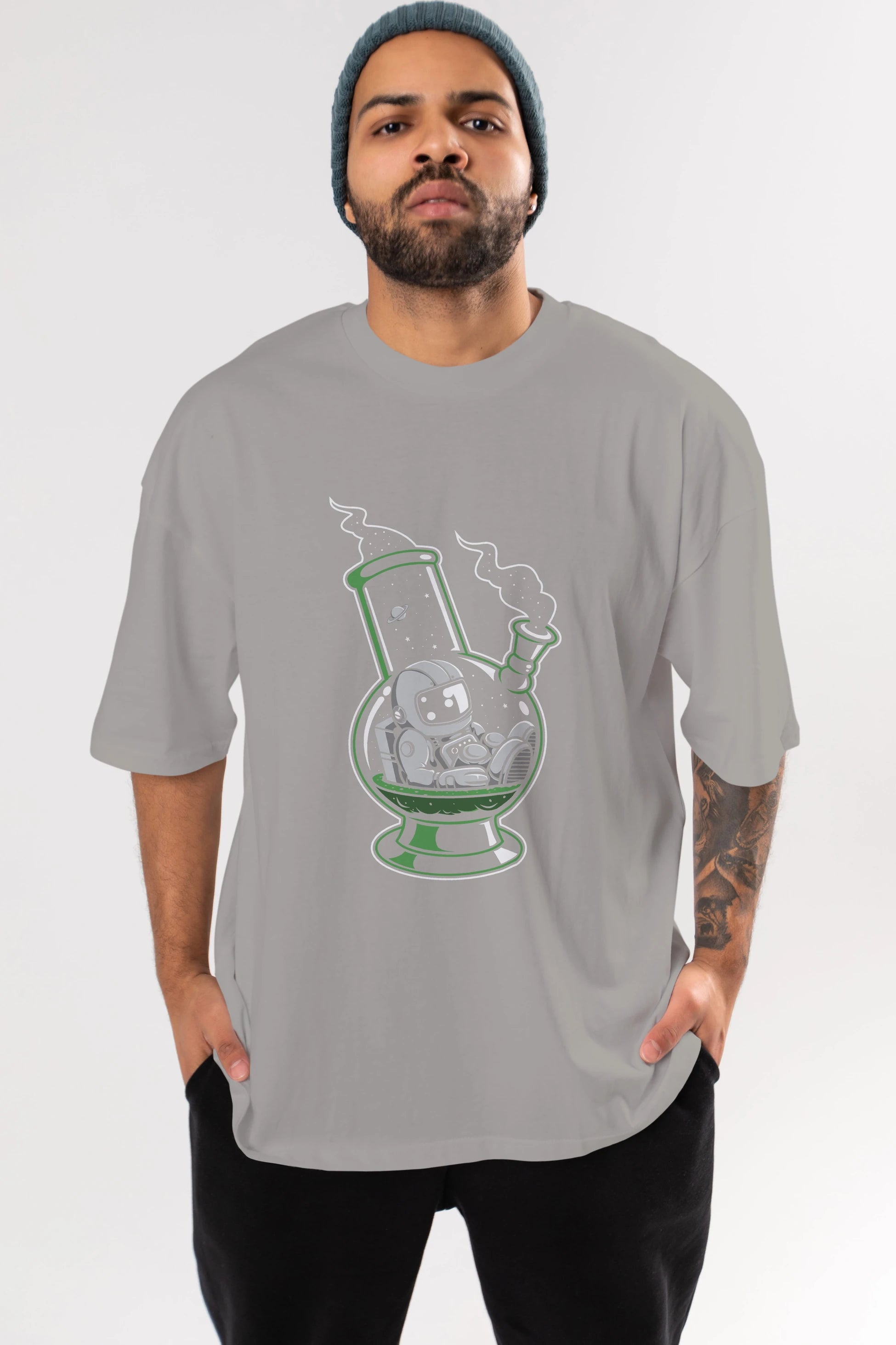 Astronaut Bong Ön Baskılı Oversize t-shirt Erkek Kadın Unisex