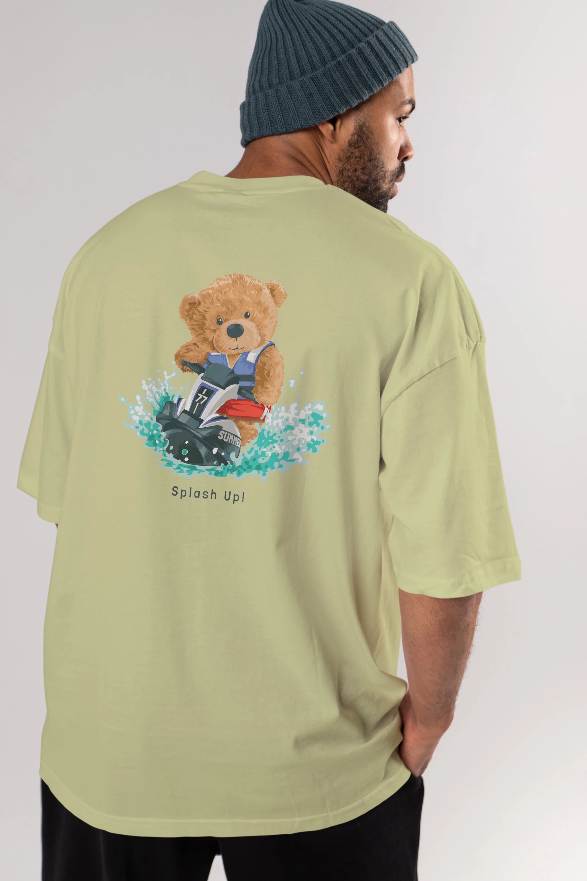 Teddy Bear Splash Up Arka Baskılı Oversize t-shirt Erkek Kadın Unisex %100 Pamuk