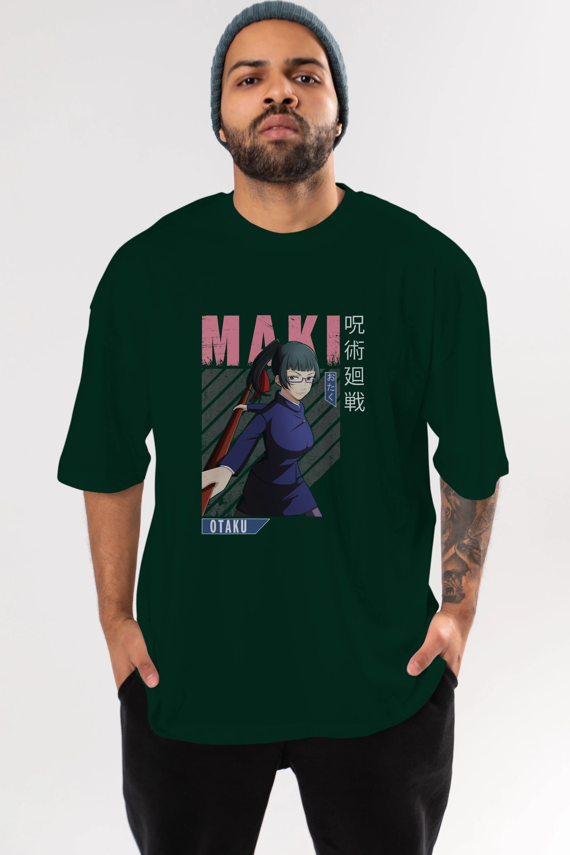 Maki Zenin CHAINSAWMAN Anime Ön Baskılı Oversize t-shirt %100 pamuk Erkek Kadın Unisex