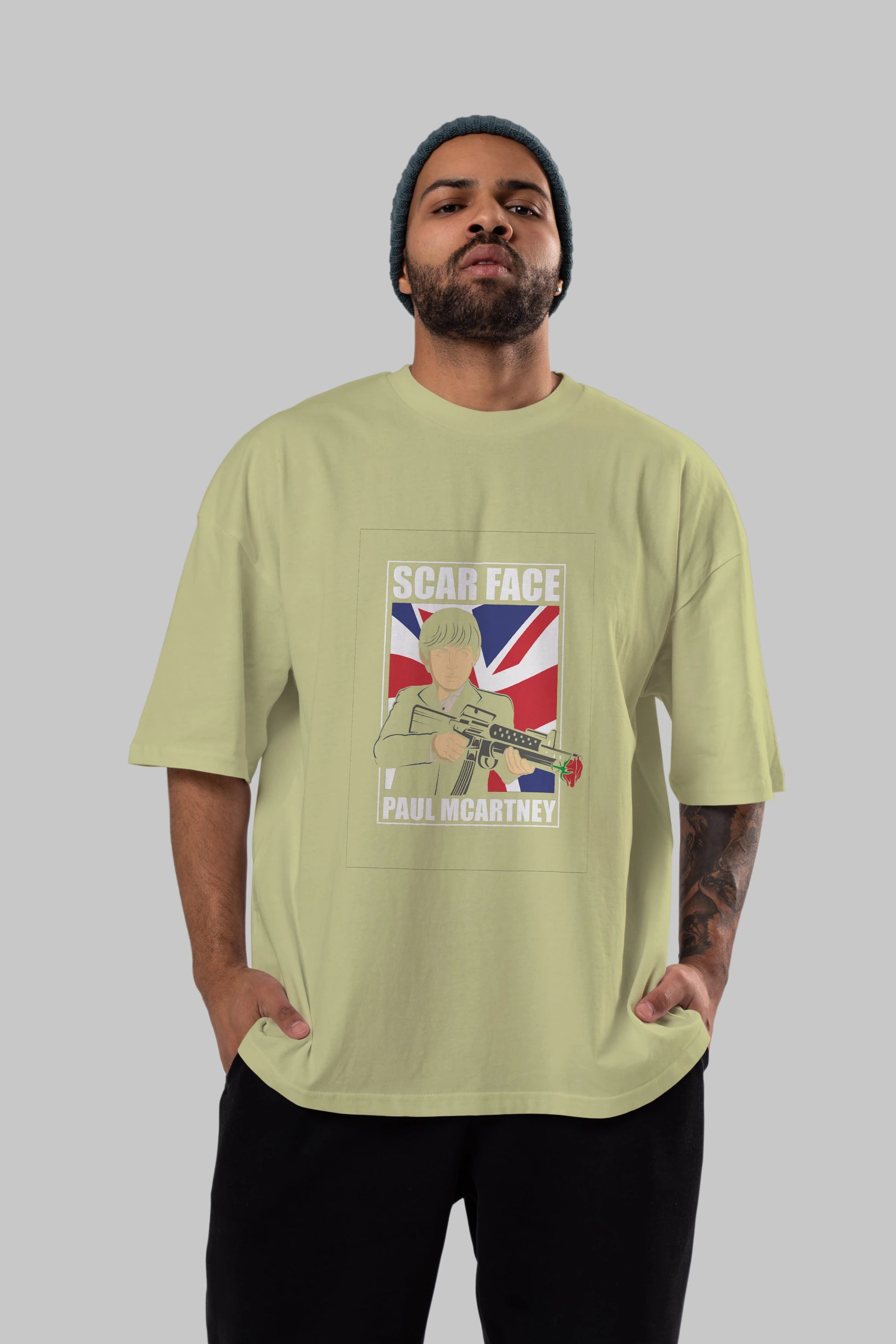 Paul Mccartney Scar Face Ön Baskılı Oversize t-shirt Erkek Kadın Unisex %100 Pamuk tişort