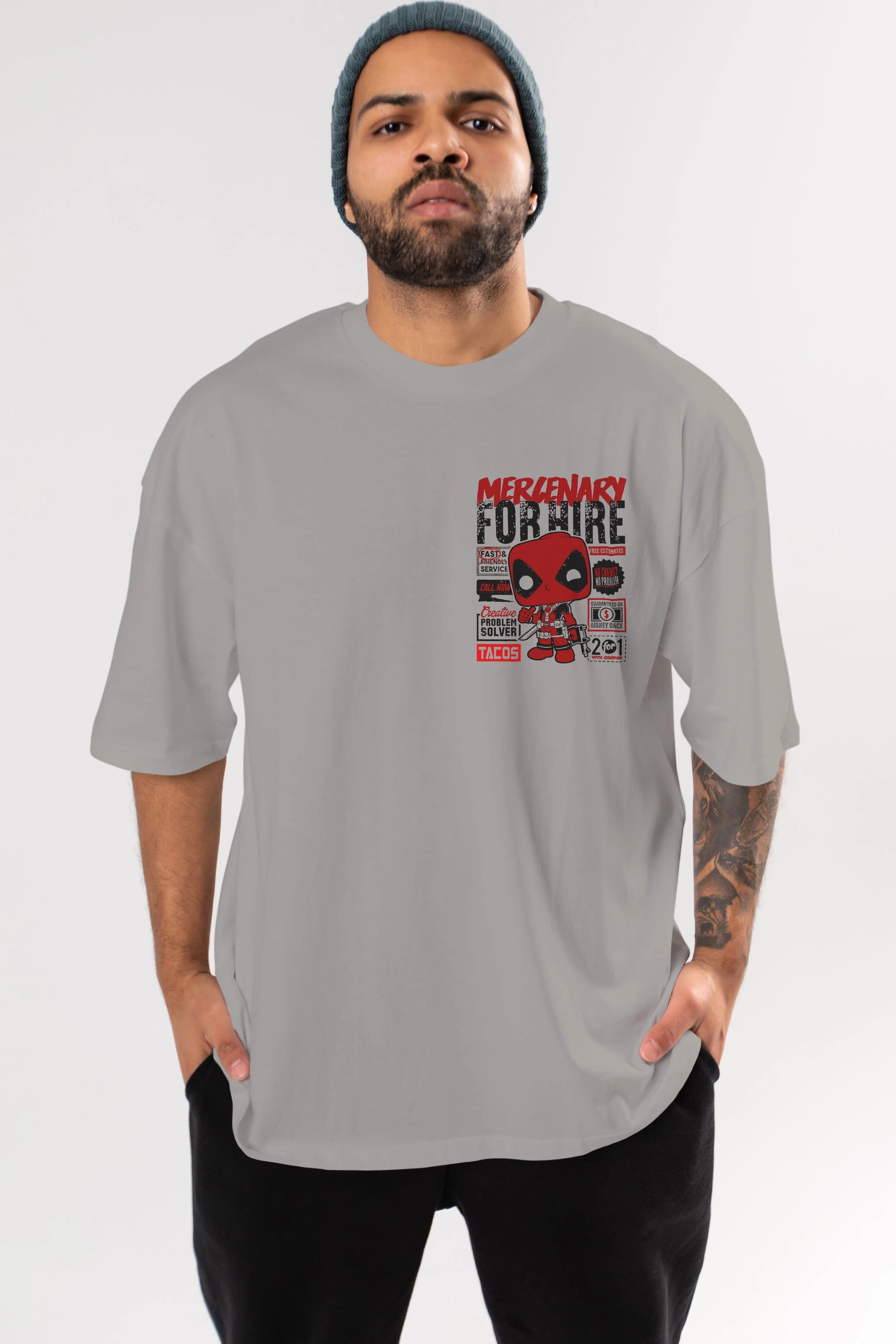 Deadpool (18) Ön Sol Baskılı Oversize t-shirt Erkek Kadın Unisex %100 Pamuk Bisiklet Yaka tişort