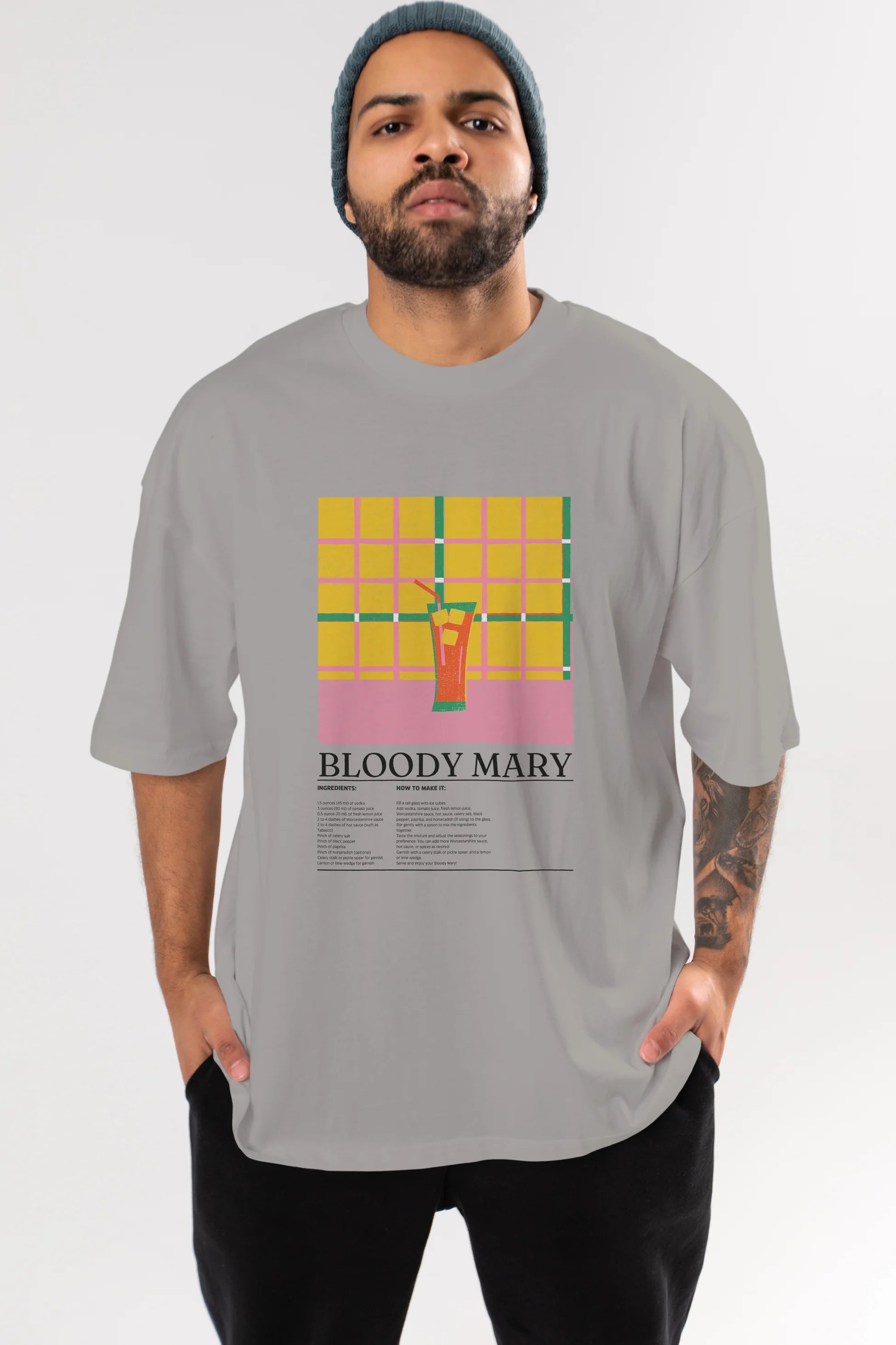 Bloody Mary Kokteyl Ön Baskılı Oversize t-shirt Erkek Kadın %100 Pamuk Bisiklet Yaka tişort