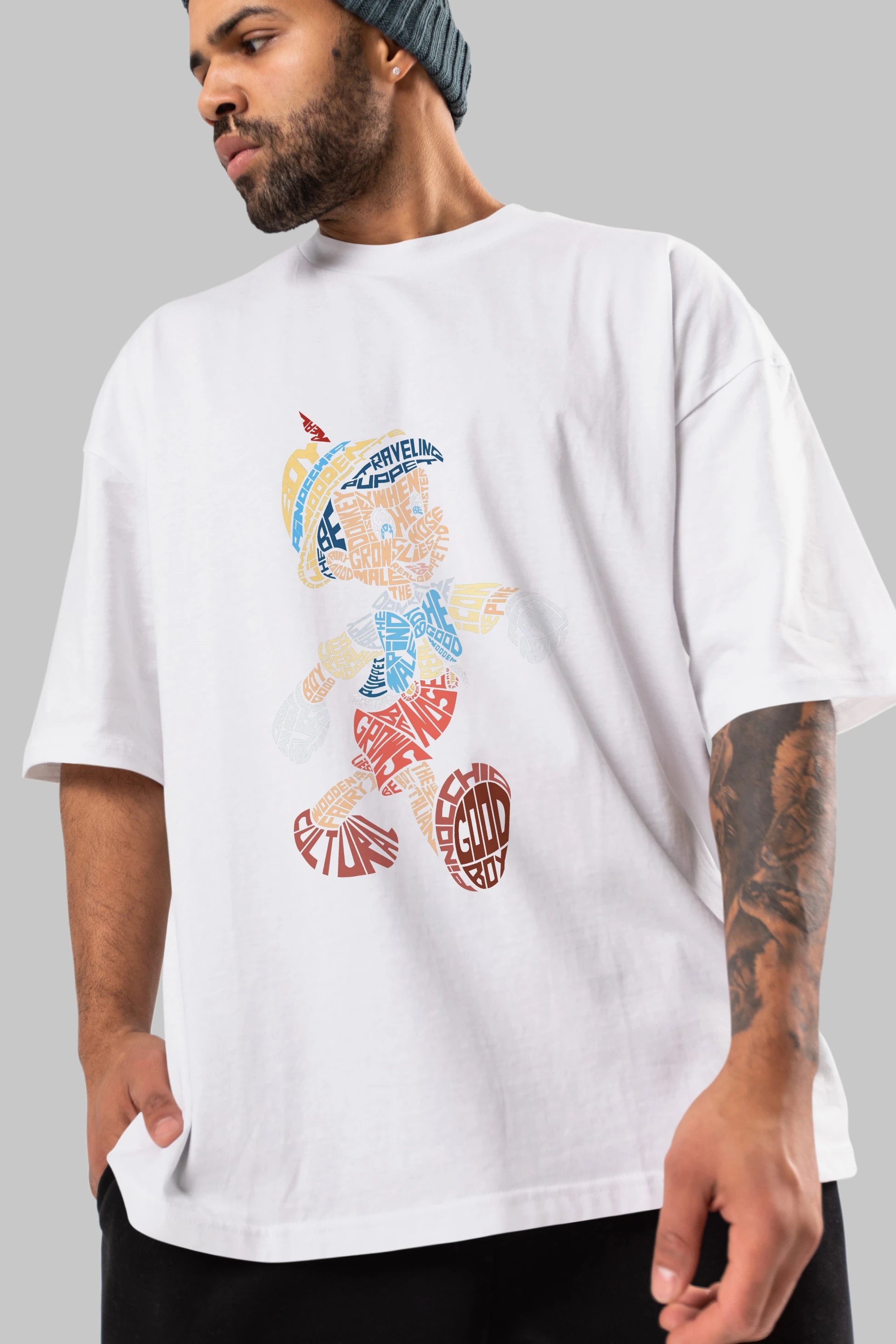 Pinokio Ön Baskılı Oversize t-shirt %100 pamuk Erkek Kadın Unisex