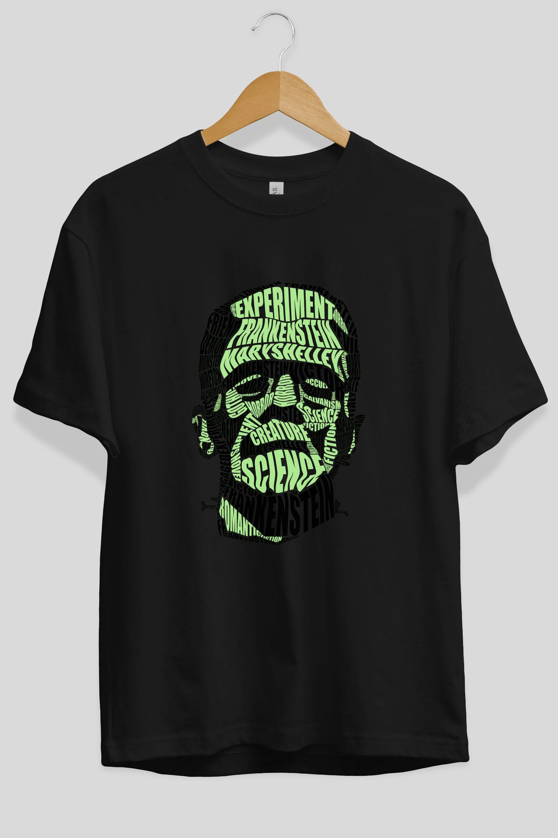 Frankenstein Calligram Ön Baskılı Oversize t-shirt %100 pamuk Erkek Kadın Unisex