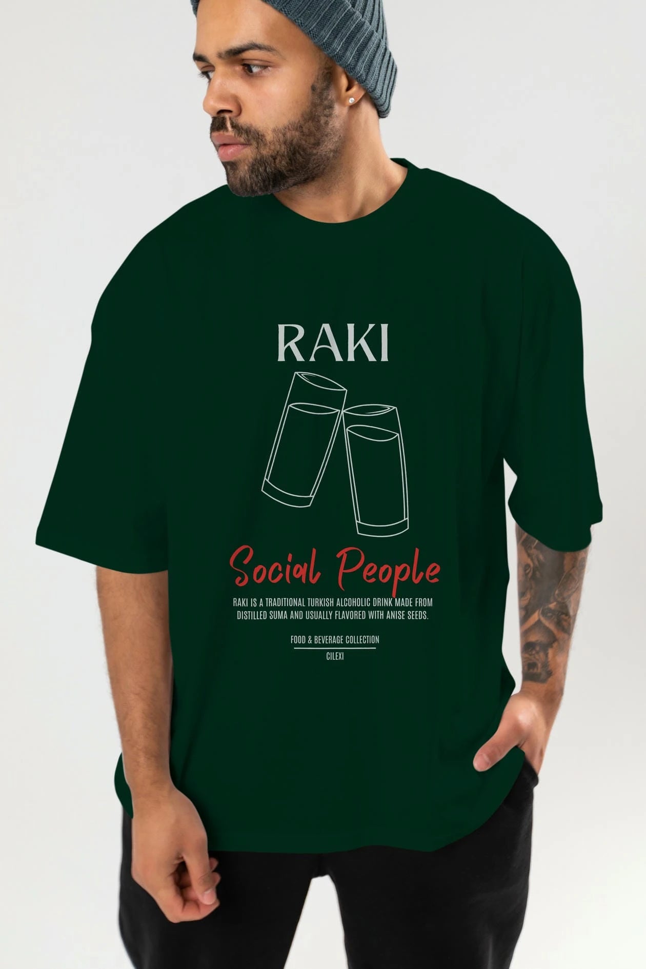 Rakı Kokteyl Serisi ön Baskılı Oversize t-shirt Erkek Kadın %100 Pamuk Bisiklet Yaka tişort