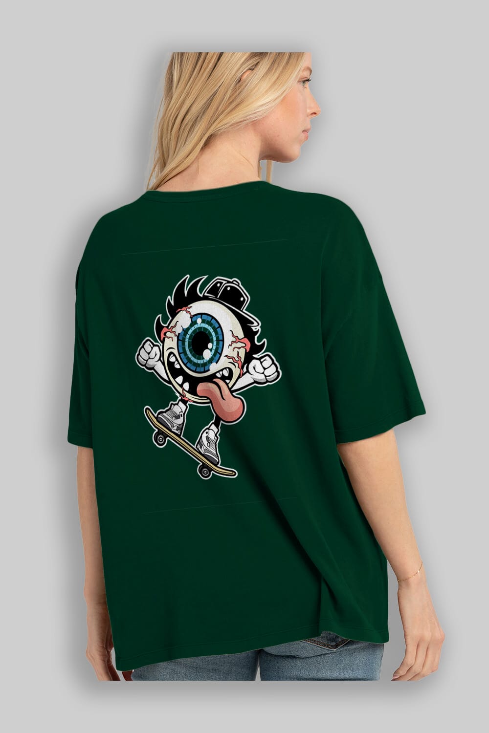 Eye Ball Skater Arka Baskılı Oversize t-shirt Erkek Kadın Unisex %100 Pamuk tişort