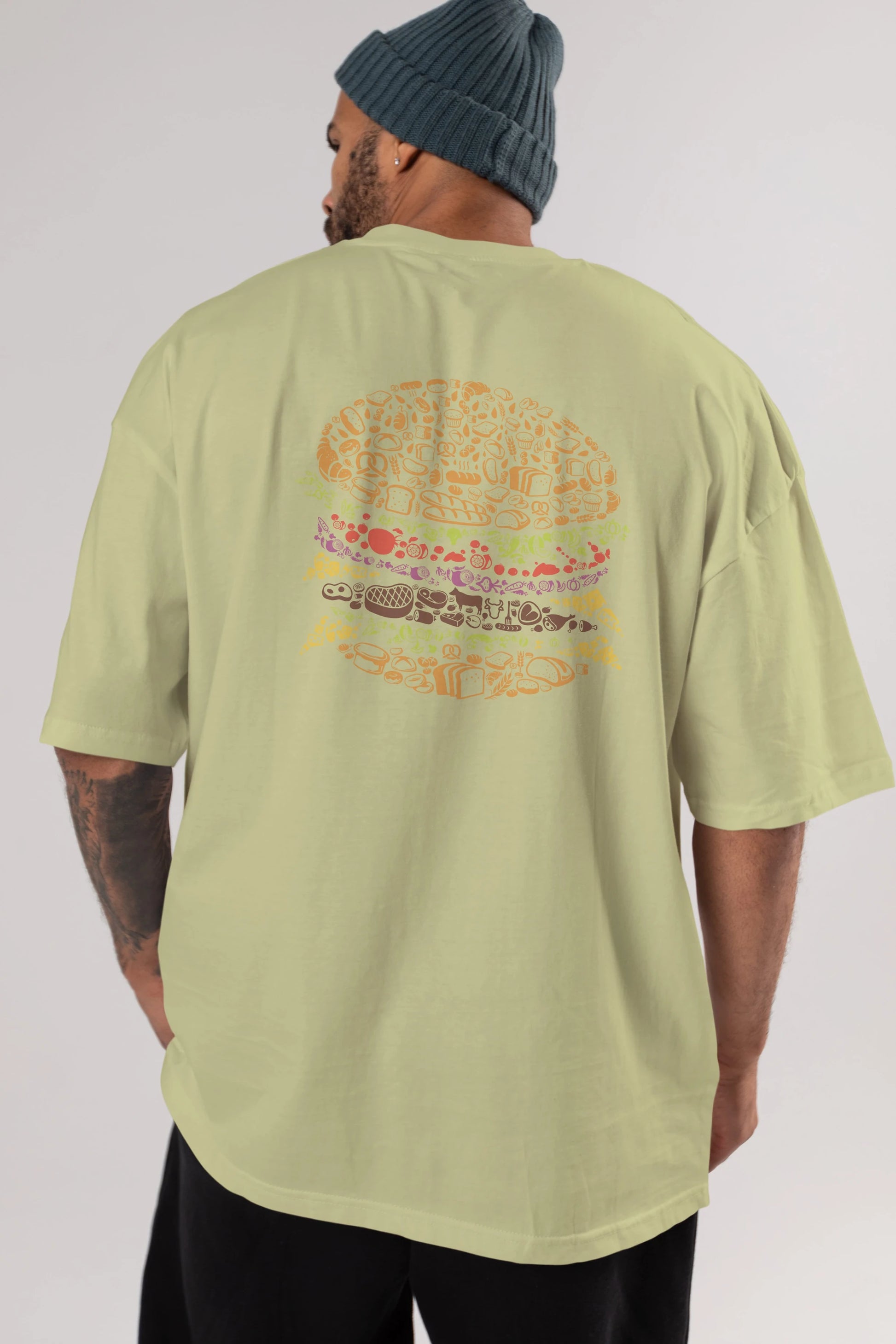 Burger Arka Baskılı Oversize t-shirt %100 pamuk Erkek Kadın Unisex