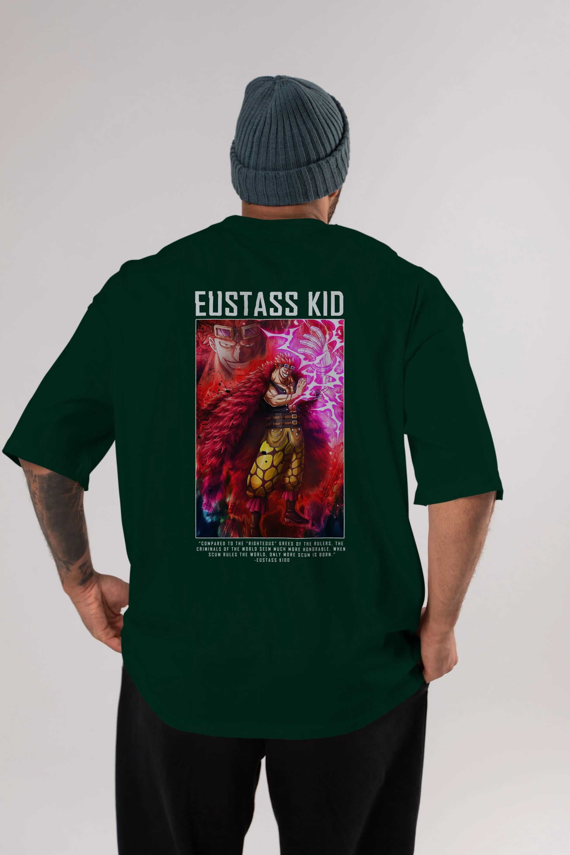 Eustass Kid Anime Arka Baskılı Oversize t-shirt Erkek Kadın Unisex %100 pamuk tişort