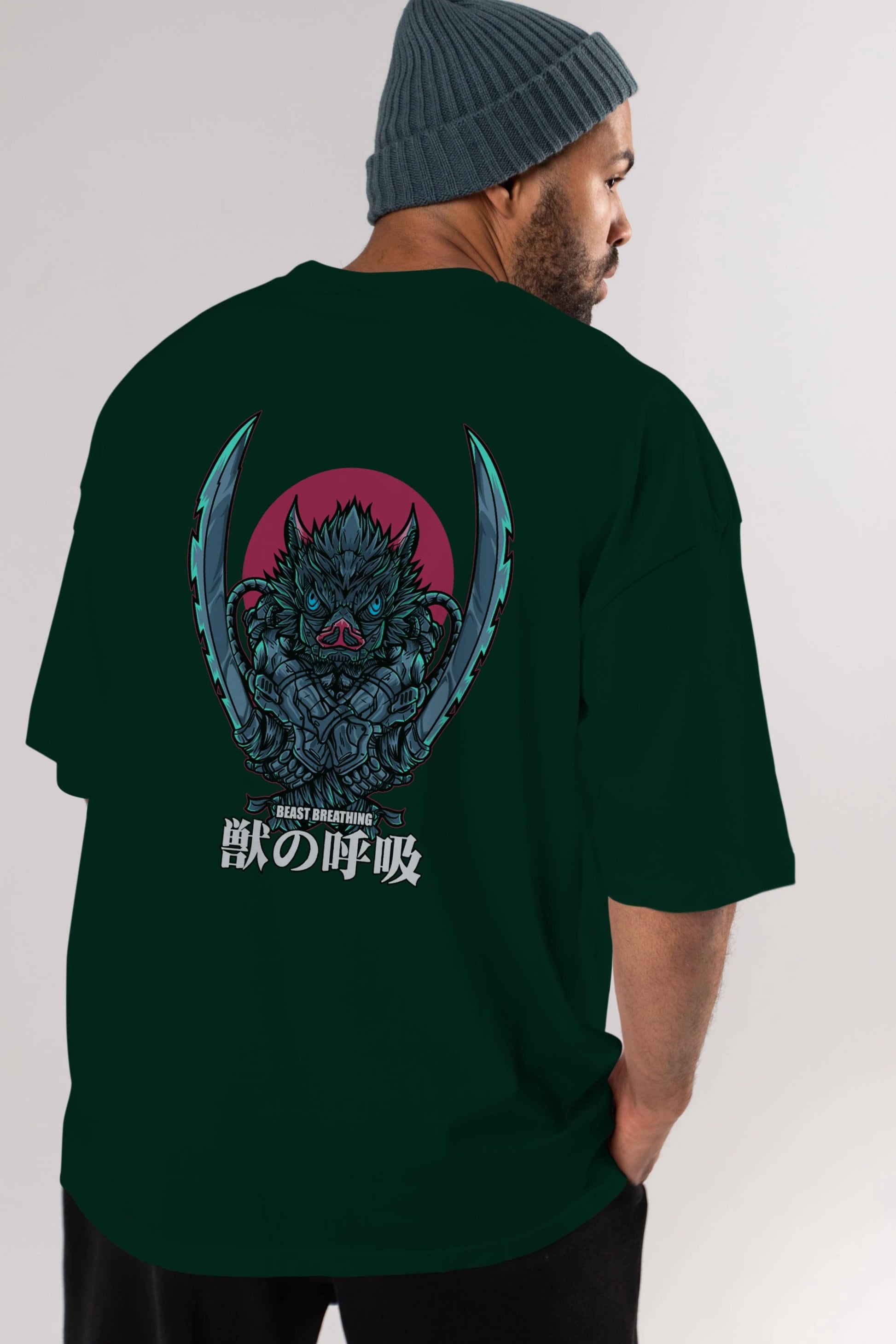 Inosuke DEMON SLAYER Anime Arka Baskılı Oversize t-shirt Erkek Kadın Unisex