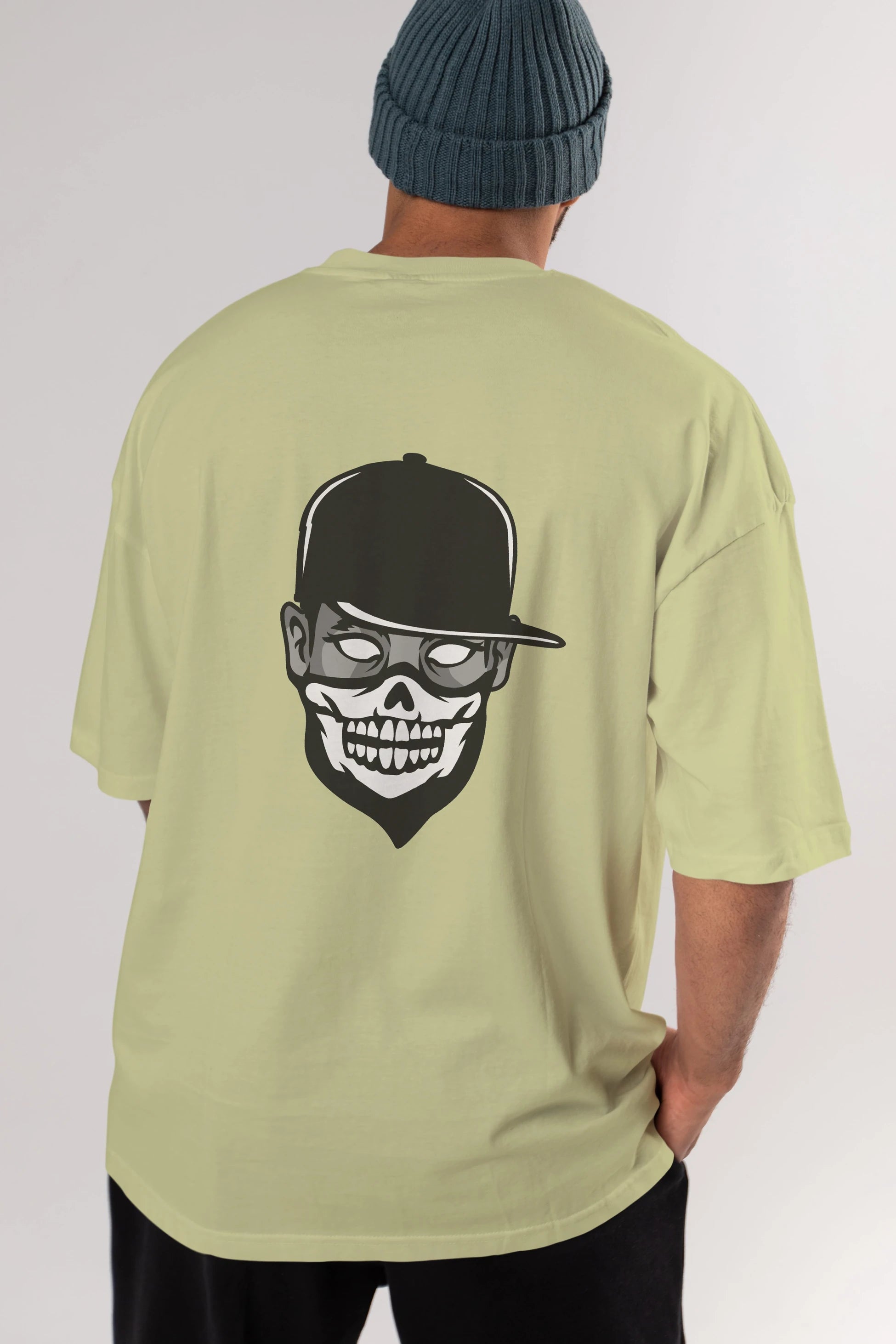 Skull Mask Arka Baskılı Oversize t-shirt Erkek Kadın Unisex %100 Pamuk tişort
