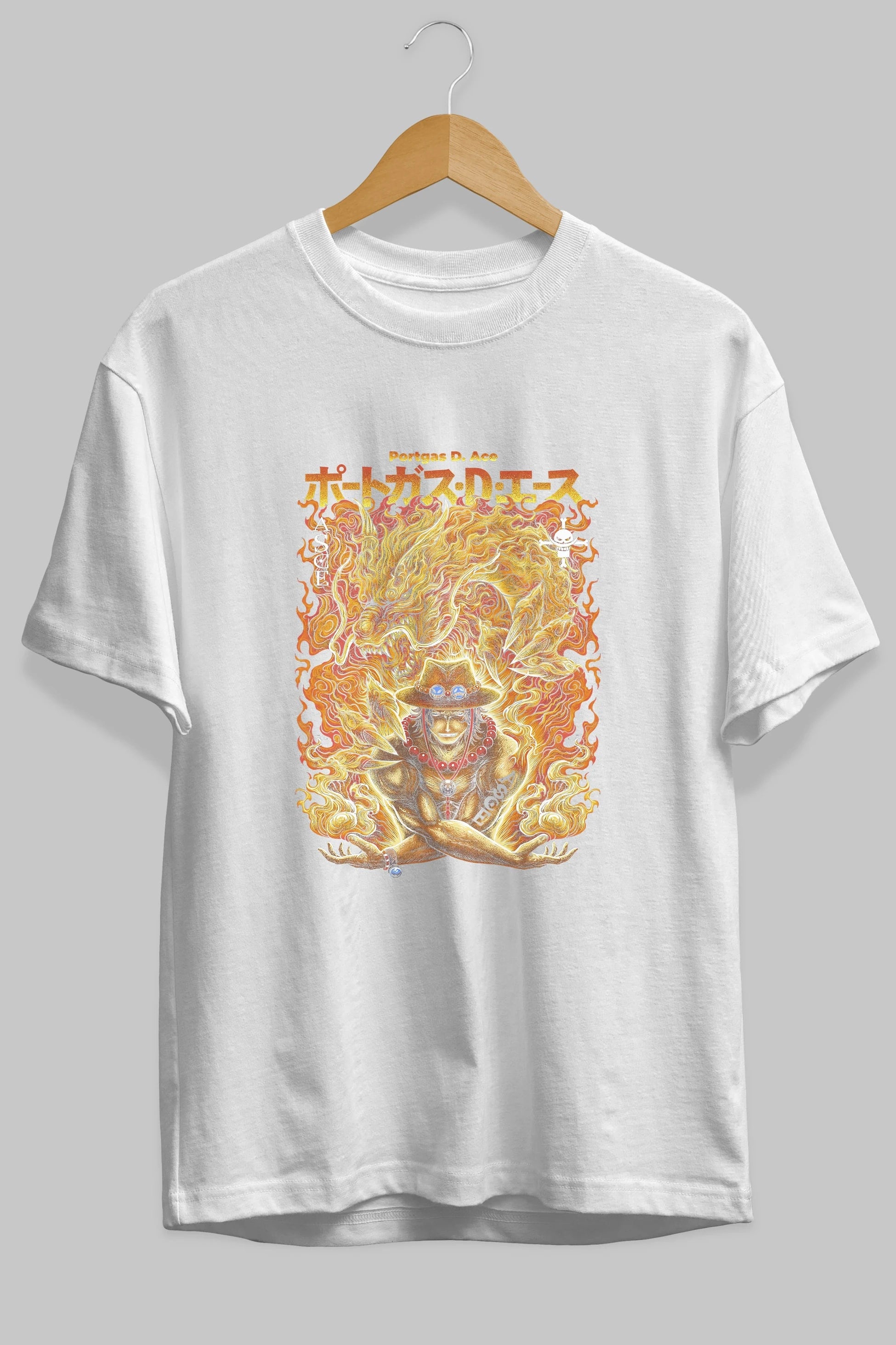 PORTGAS D. ACE Anime Ön Baskılı Oversize t-shirt %100 pamuk Erkek Kadın Unisex
