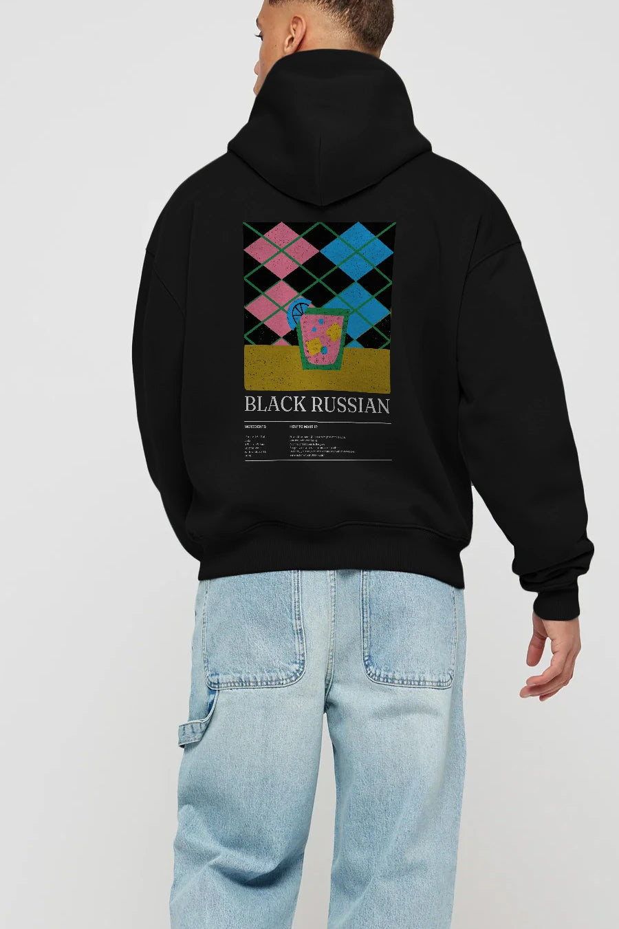 Black Russian Kokteyl Arka Baskılı Hoodie Oversize Kapüşonlu Sweatshirt Erkek Kadın