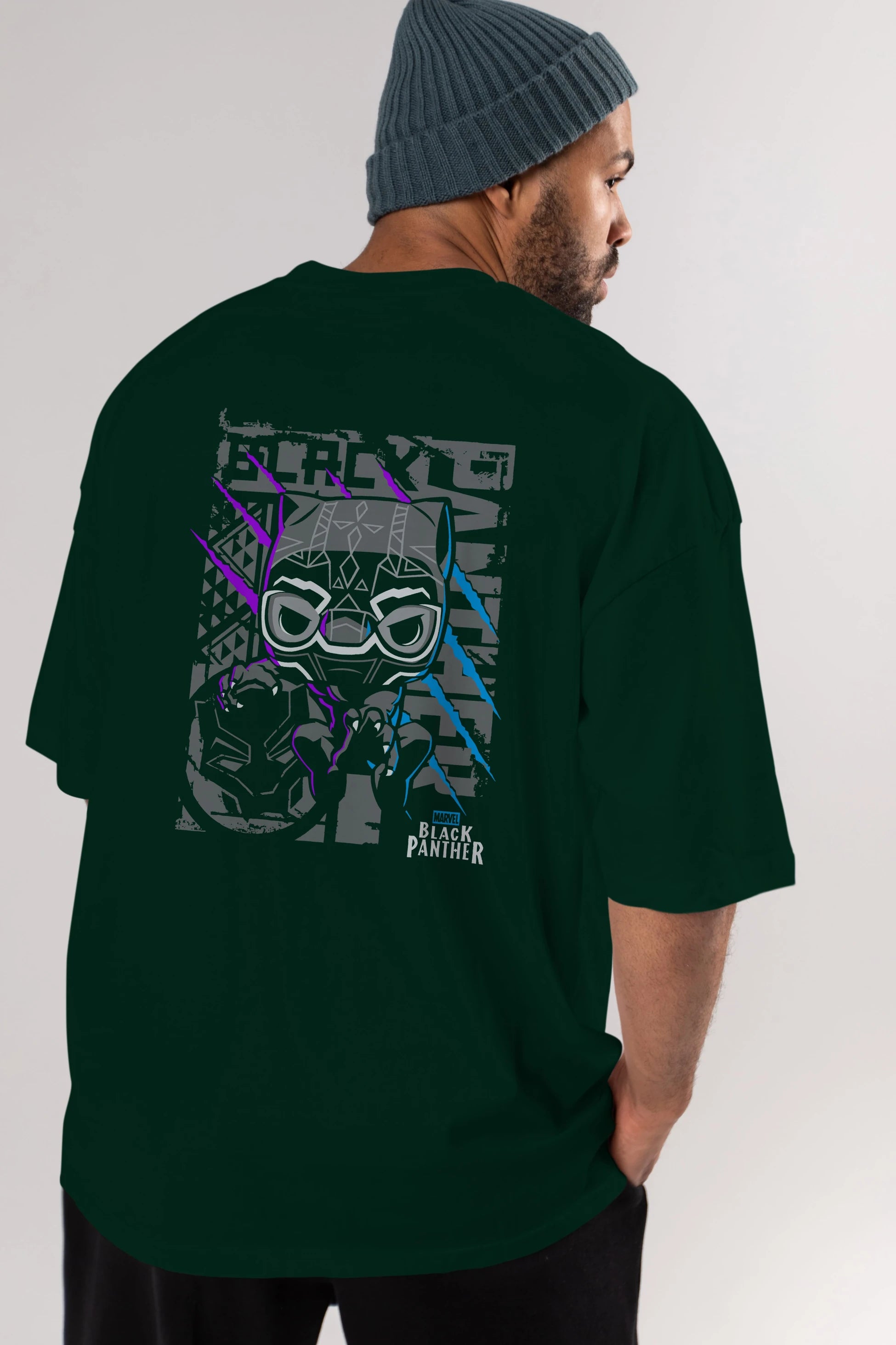 Black Panther Arka Baskılı Oversize t-shirt Erkek Kadın Unisex %100 Pamuk Bisiklet Yaka tişort