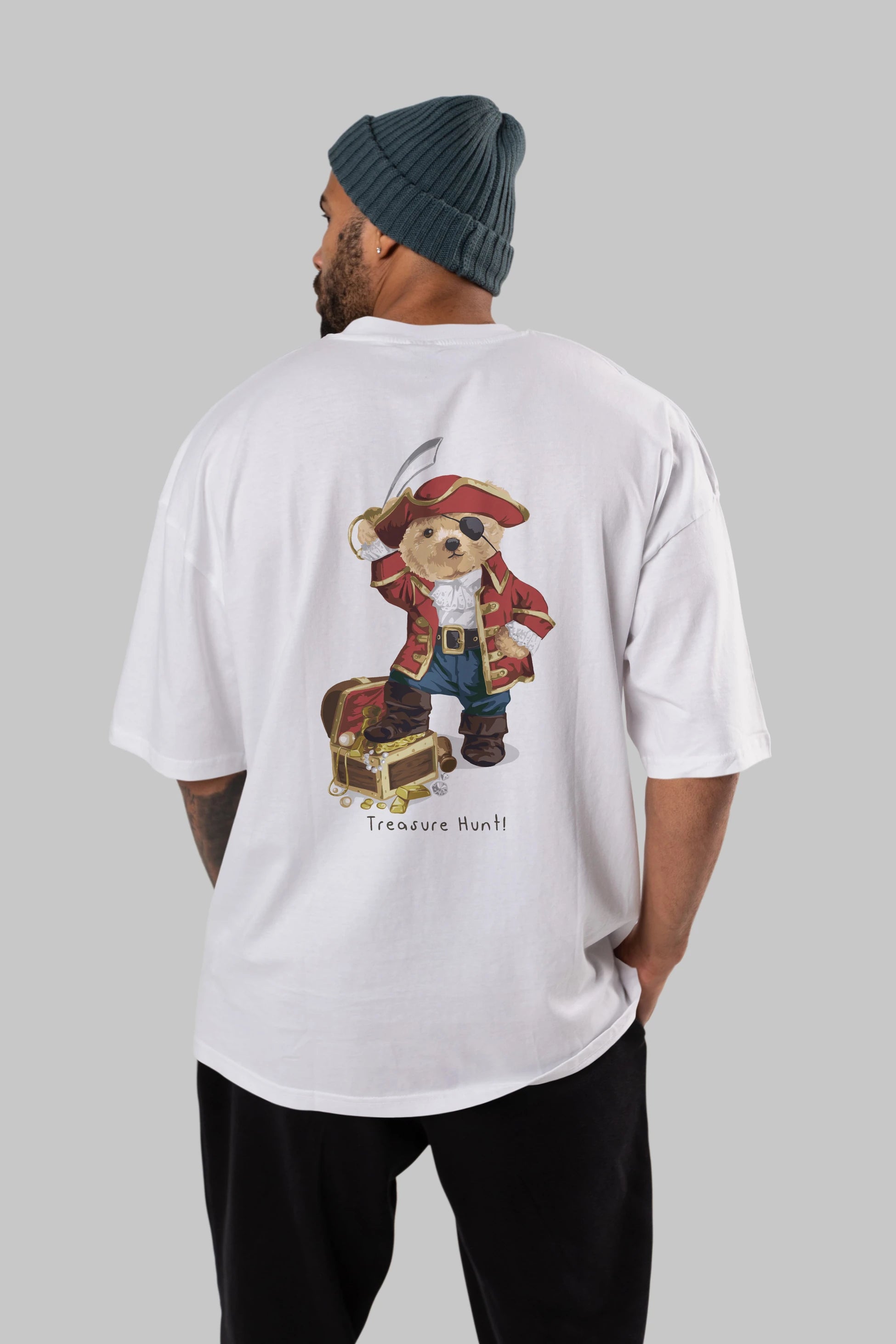 Teddy Bear Treasure Hunt Arka Baskılı Oversize t-shirt Erkek Kadın Unisex %100 Pamuk
